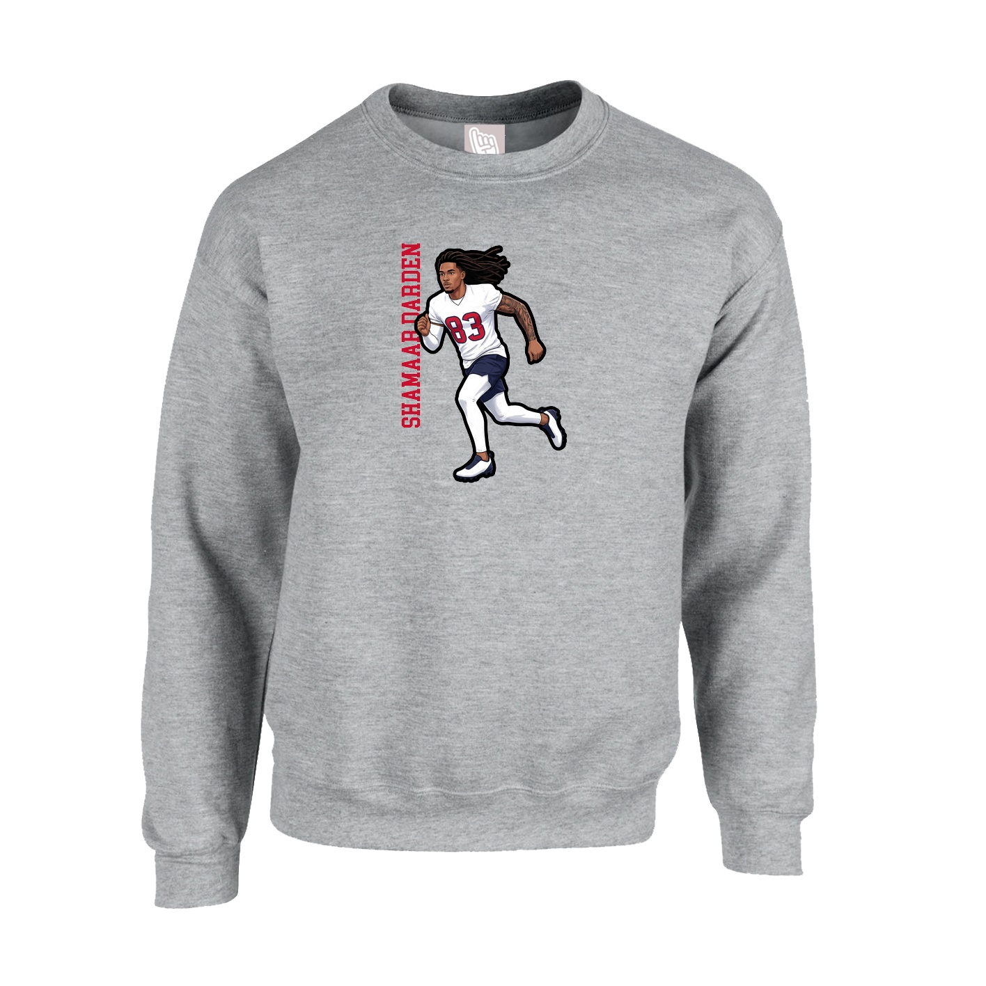 Fleece Crew — Name Vertical in Grey