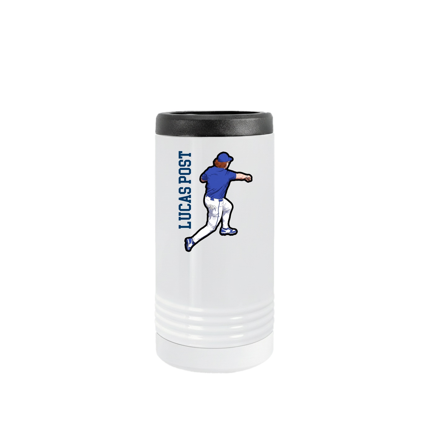 Slim Beverage Holder — Name Vertical in White