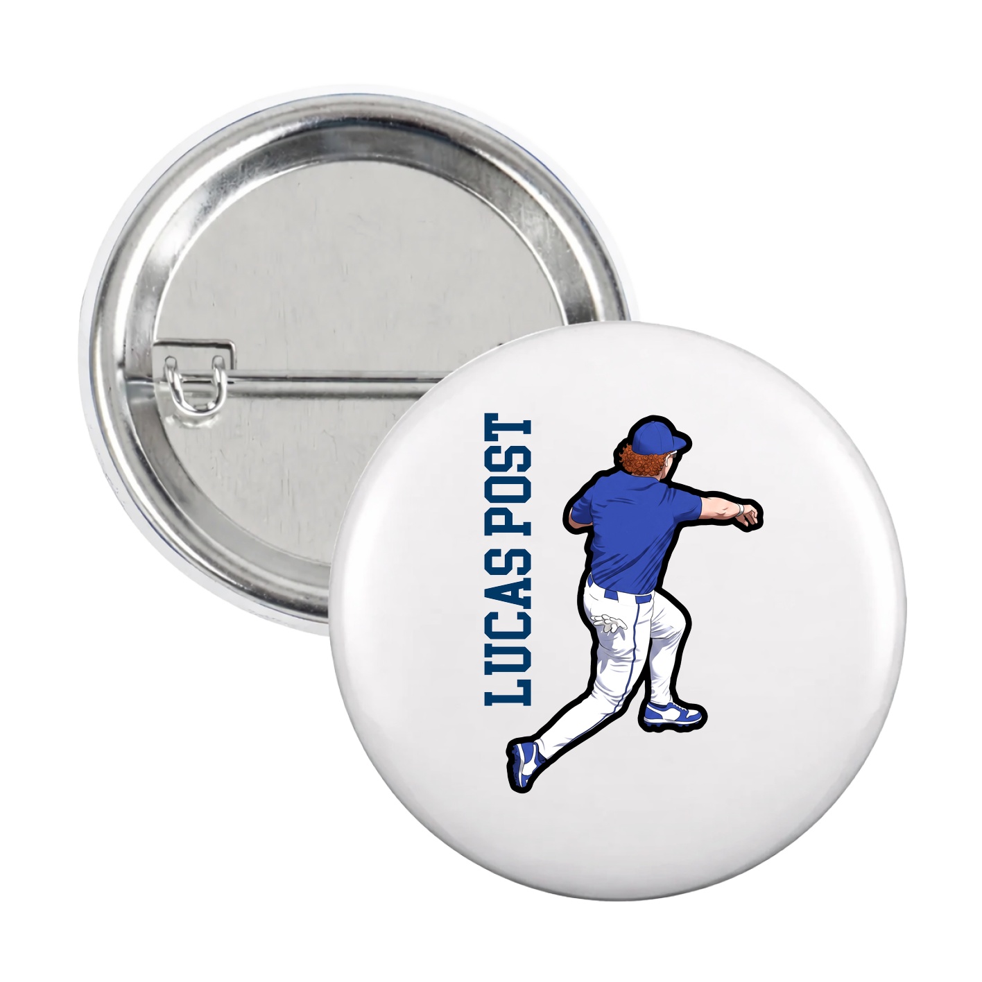 Game Day Button — Name Vertical in White