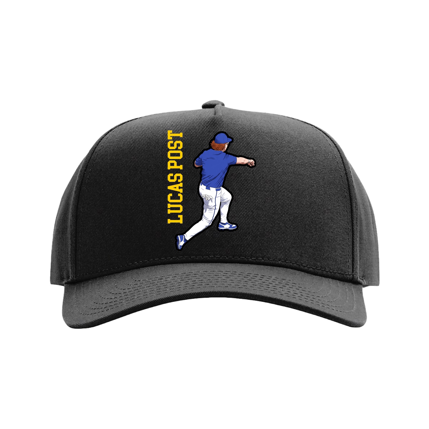 Full Fabric Five-Panel Champ Cap — Name Vertical in Black