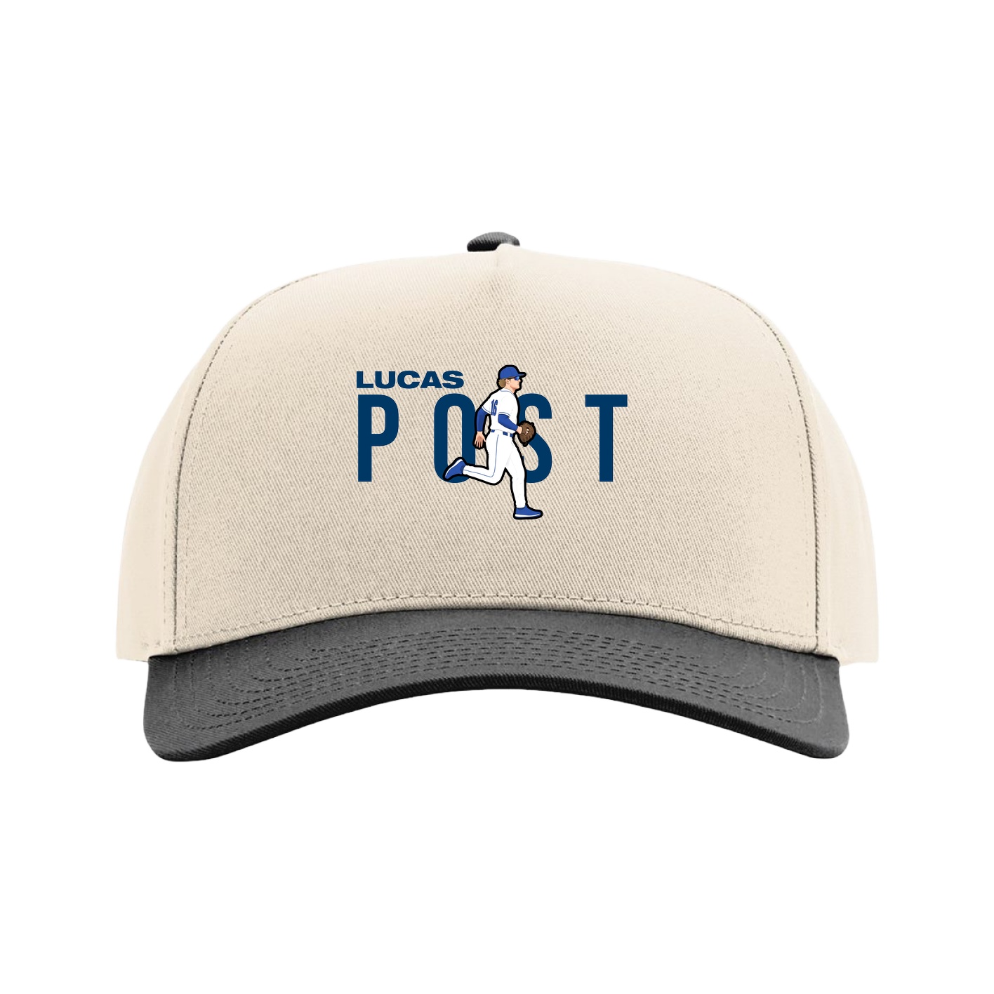 Full Fabric Five-Panel Champ Cap — Player Name in Cream/Black