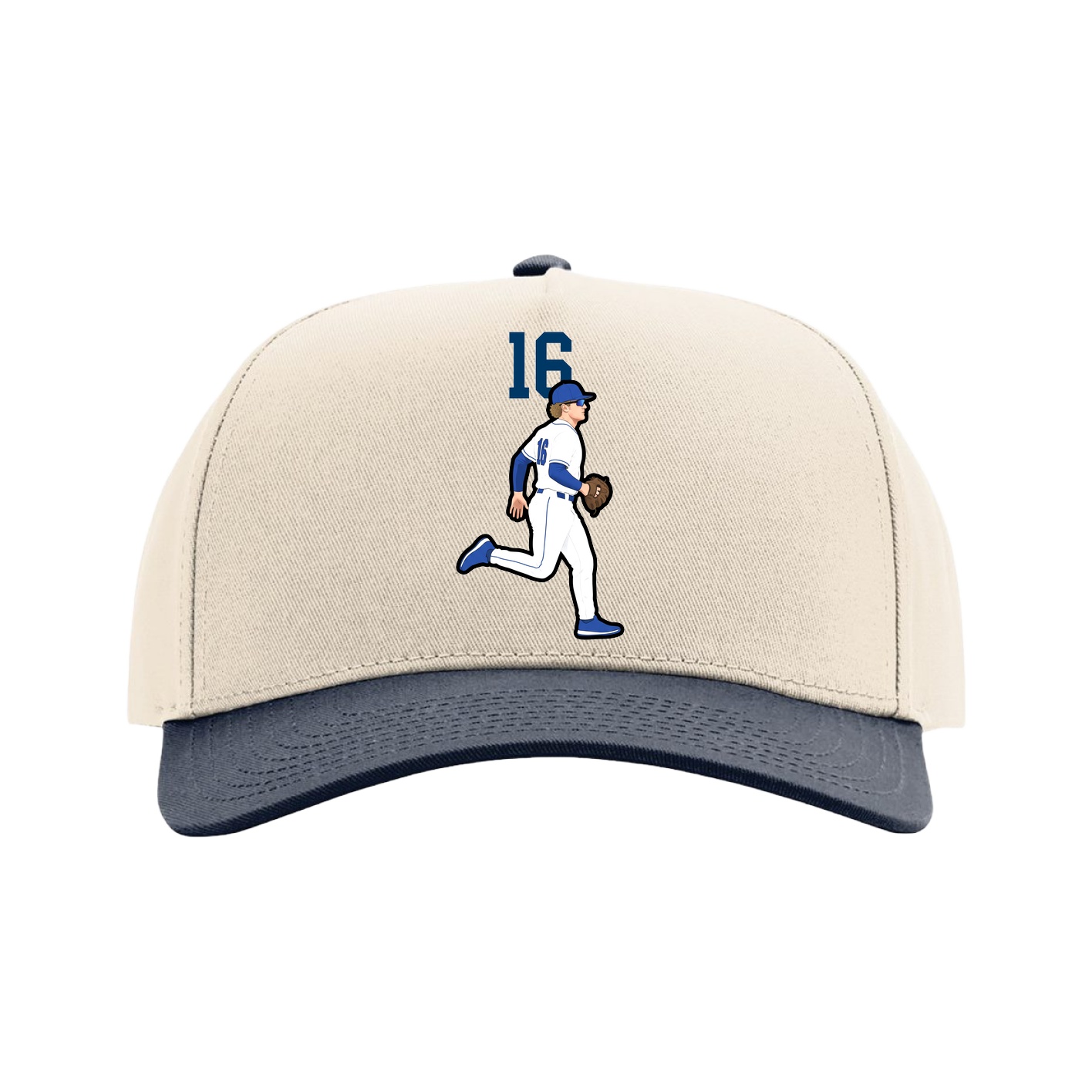 Full Fabric Five-Panel Champ Cap — Number Top in Cream/Navy