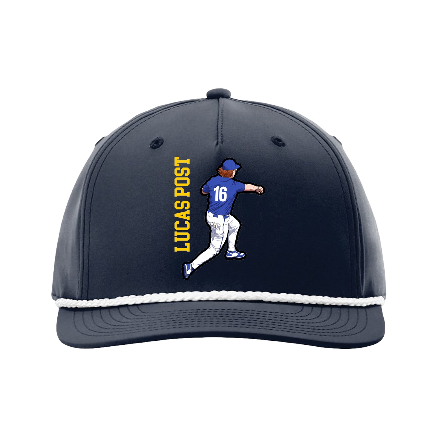 Five-Panel Classic Rope Cap — Name Vertical in Navy