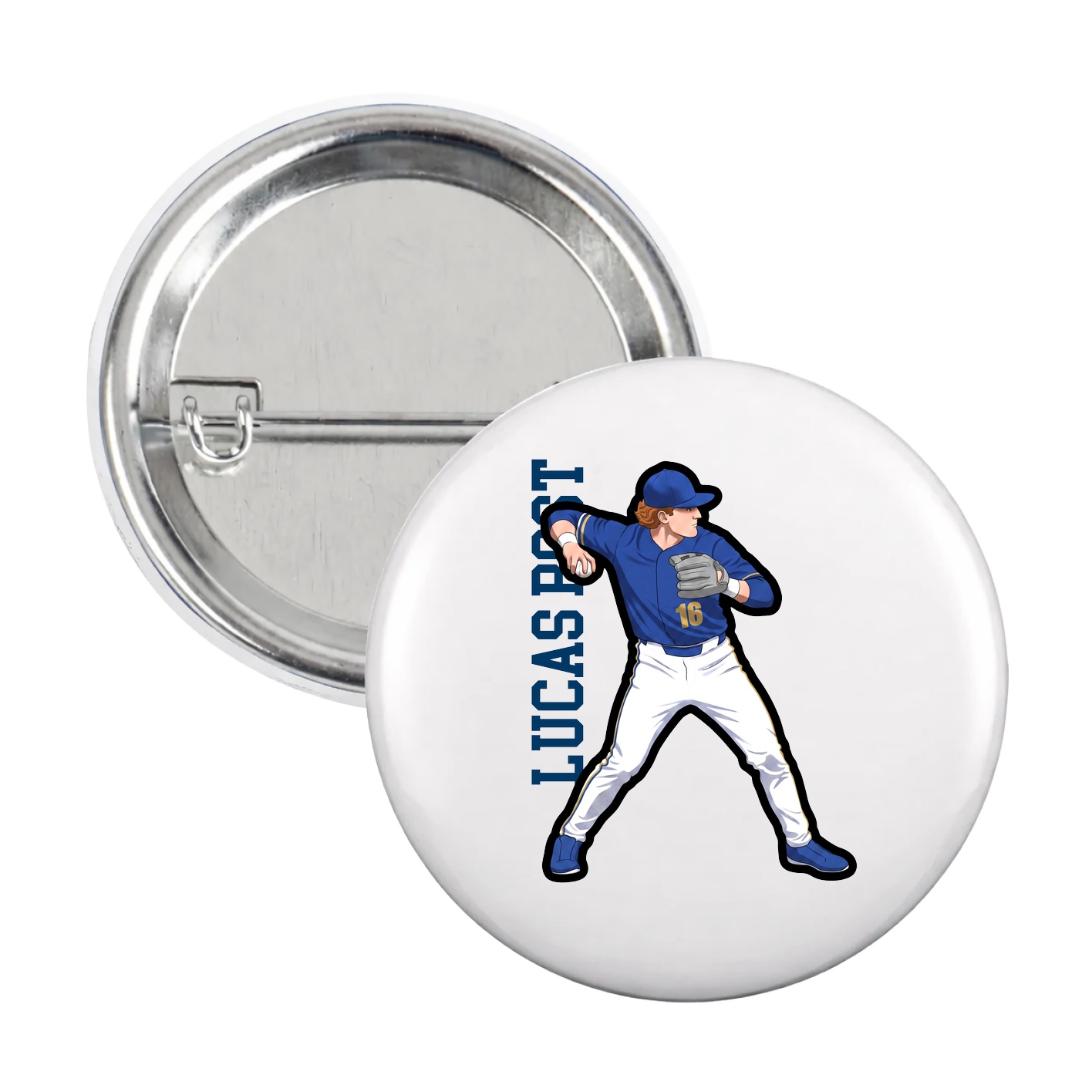 Game Day Button — Name Vertical in White