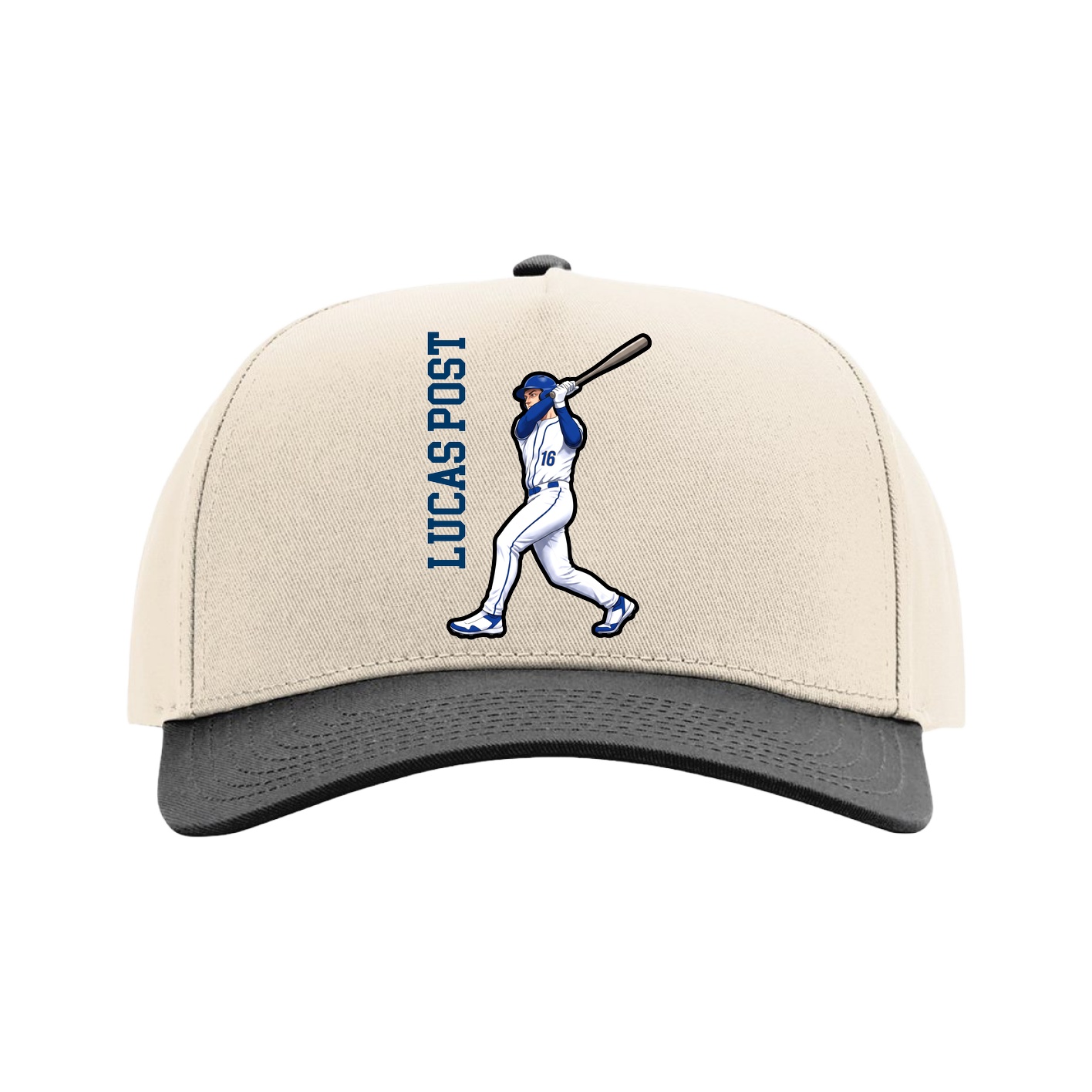 Full Fabric Five-Panel Champ Cap — Name Vertical in Cream/Black