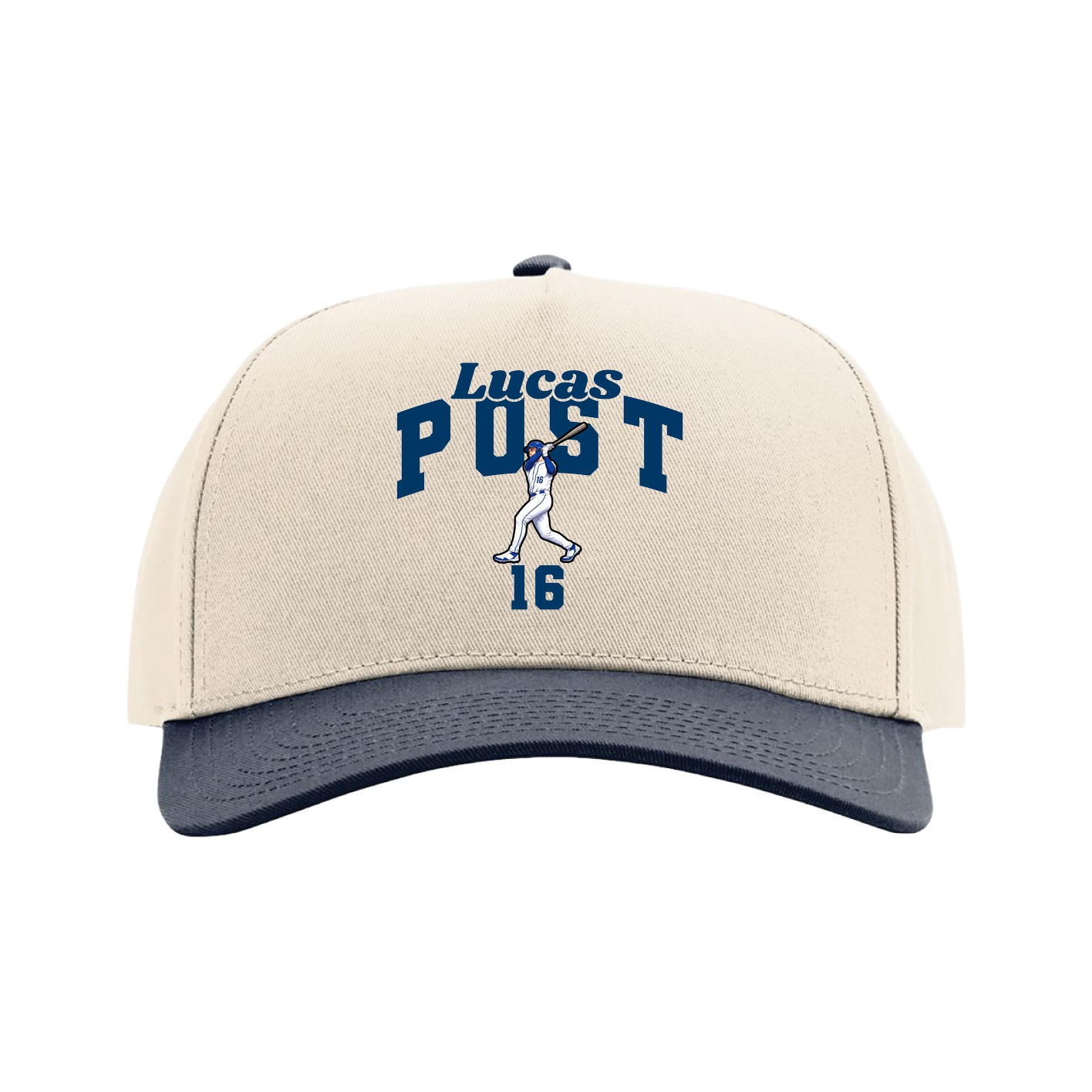 Full Fabric Five-Panel Champ Cap — Signature Arch in Cream/Navy