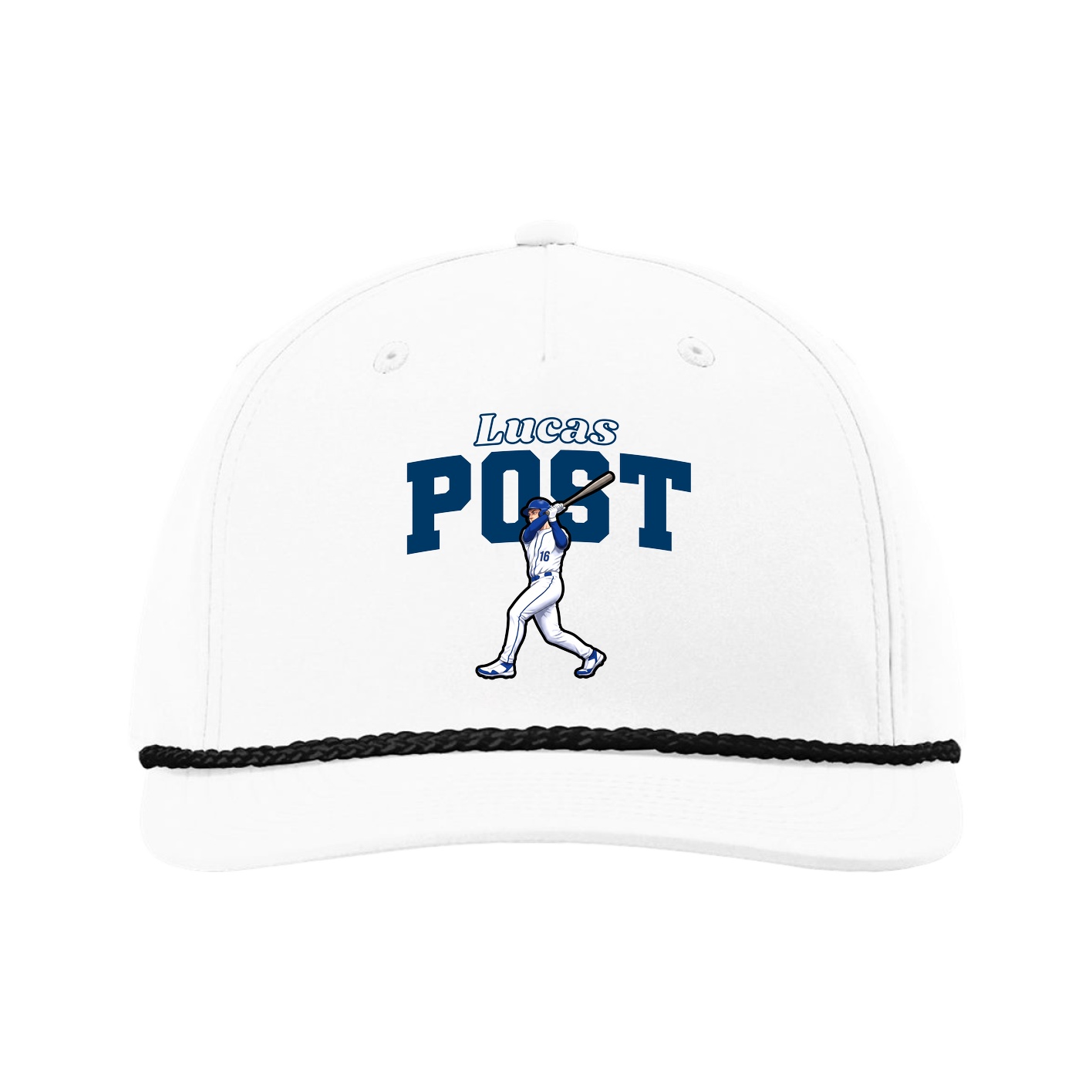Five-Panel Classic Rope Cap — Name Arch in White