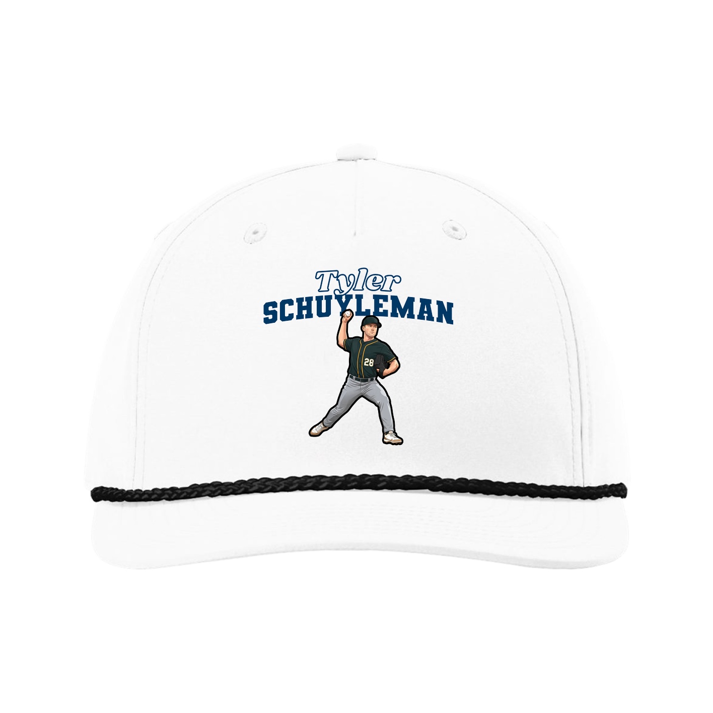 Five-Panel Classic Rope Cap — Name Arch in White