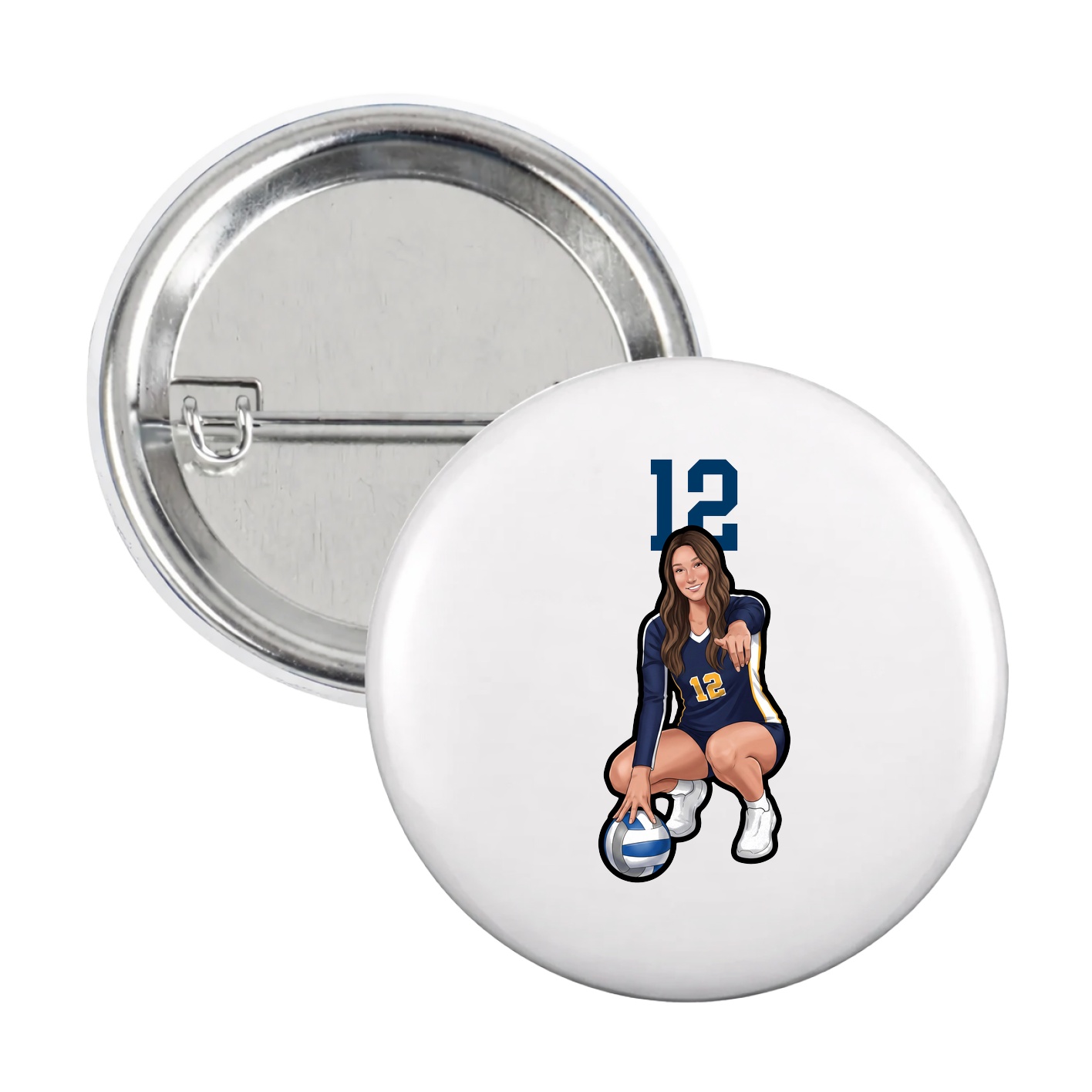 Game Day Button — Number Top in White