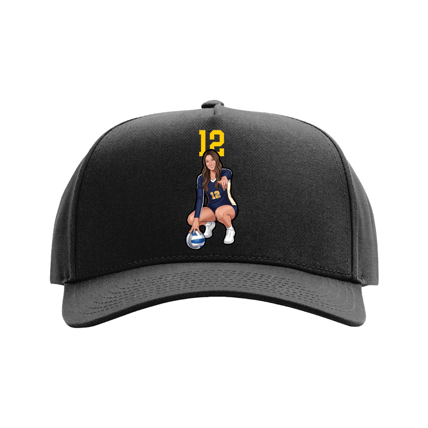 Full Fabric Five-Panel Champ Cap — Number Top in Black