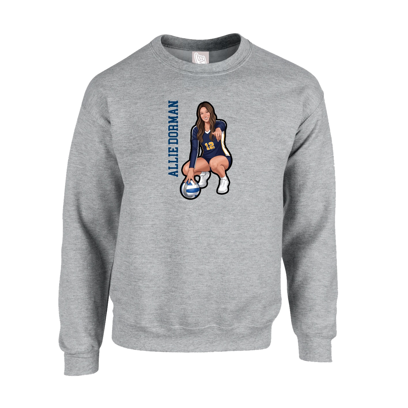 Fleece Crew — Name Vertical in Grey
