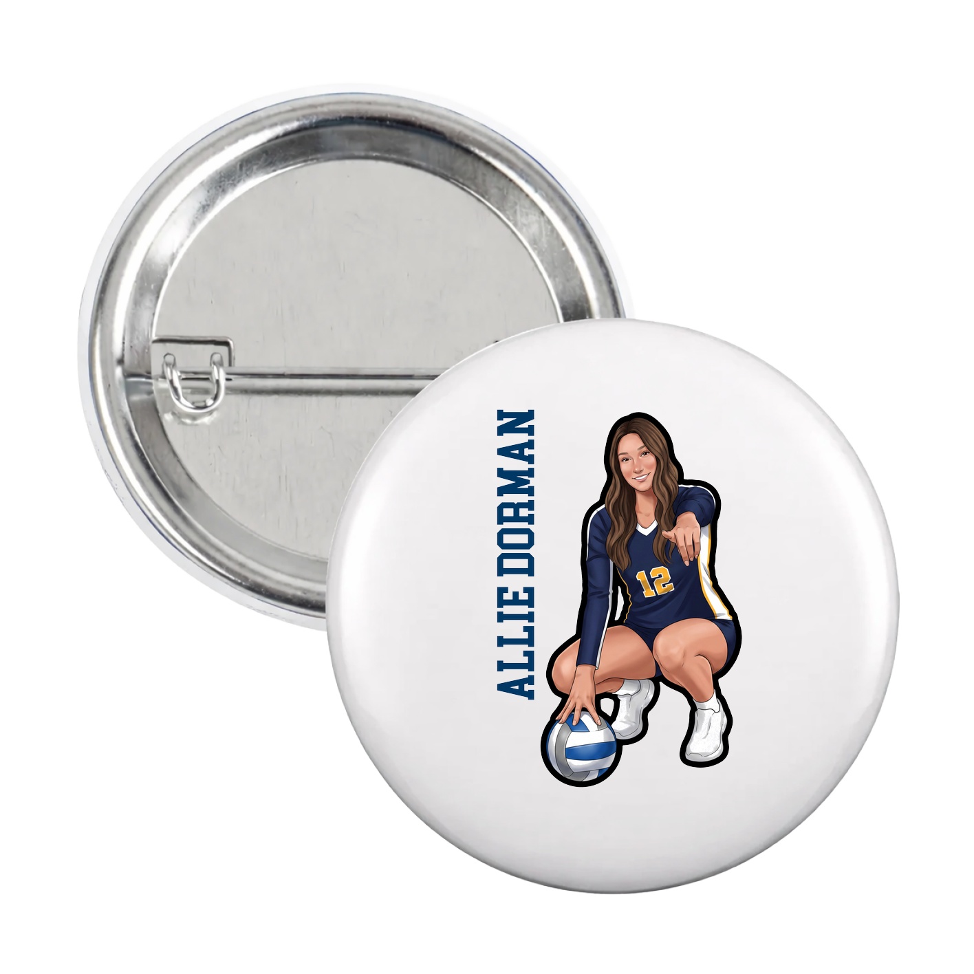 Game Day Button — Name Vertical in White