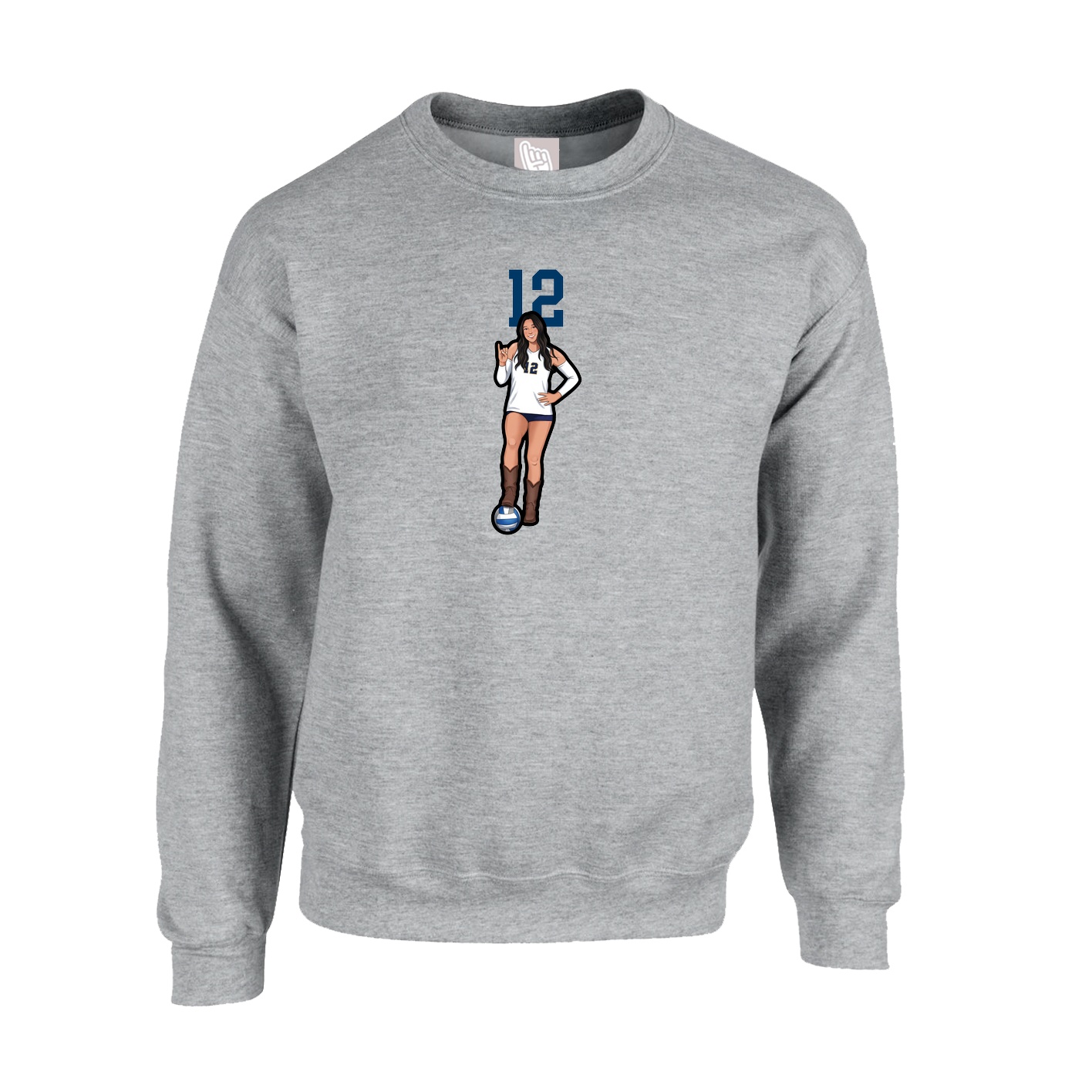 Fleece Crew — Number Top in Grey