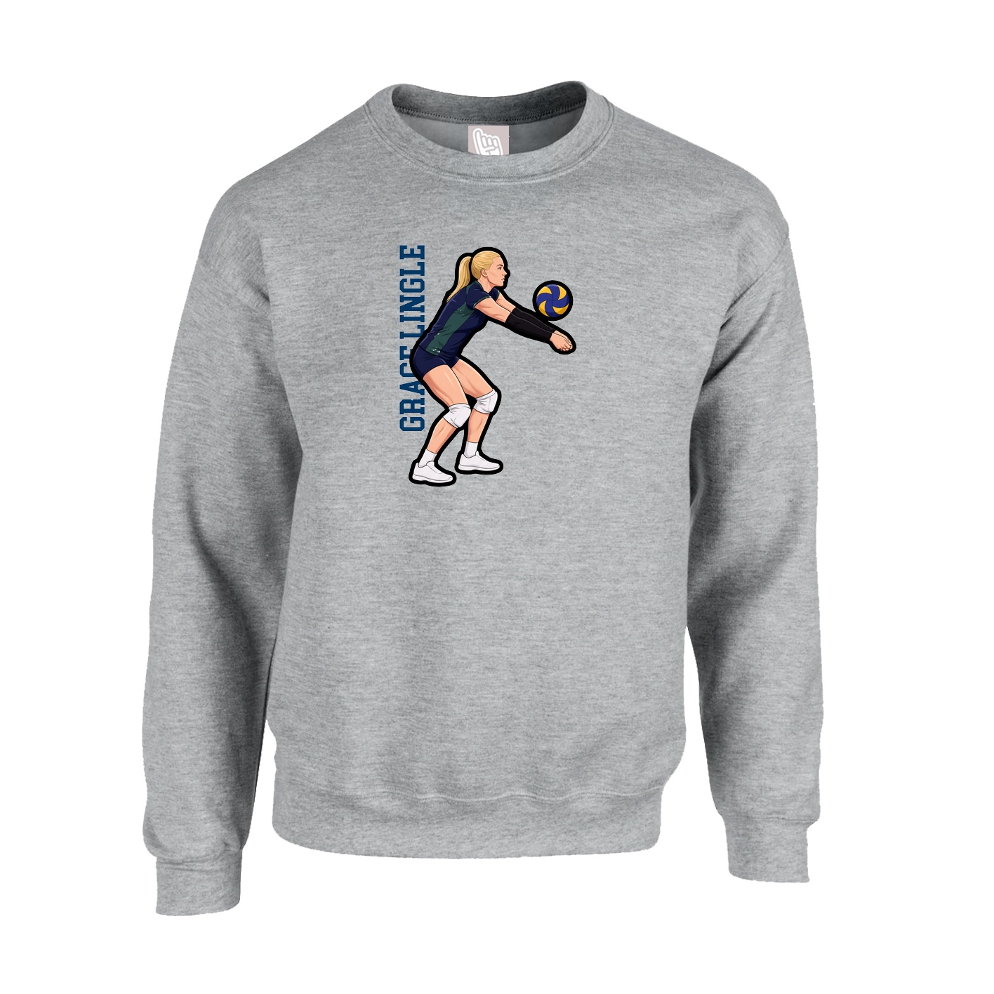 Fleece Crew — Name Vertical in Grey