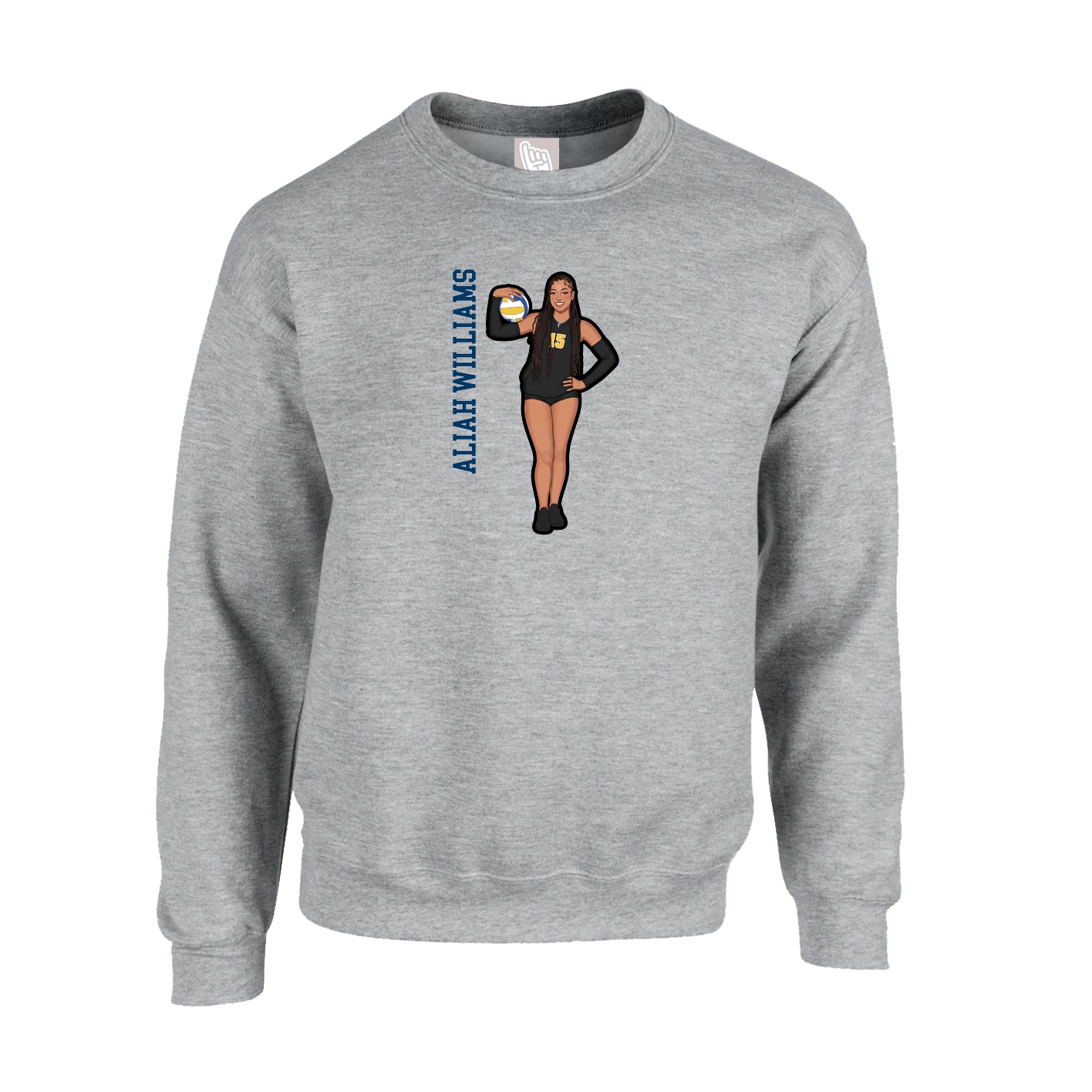 Fleece Crew — Name Vertical in Grey