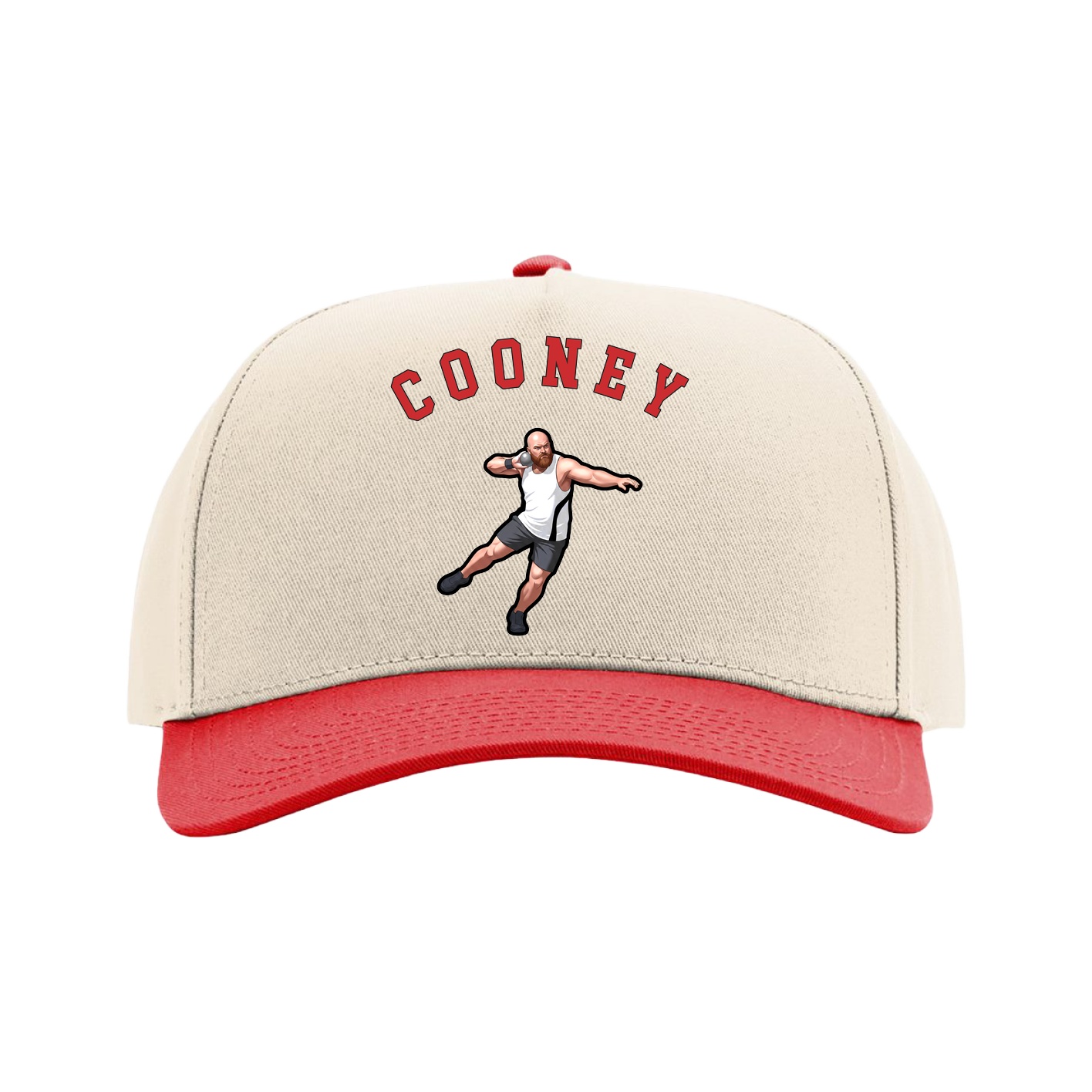 Full Fabric Five-Panel Champ Cap — Shirsey Arch in Cream/Red