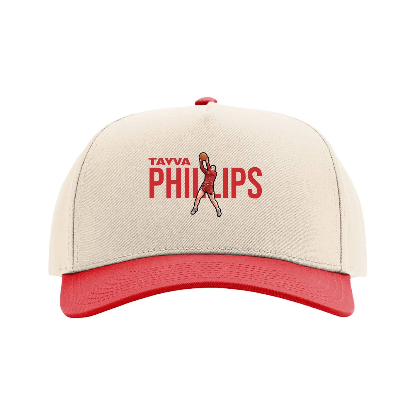 Full Fabric Five-Panel Champ Cap — Player Name in Cream/Red