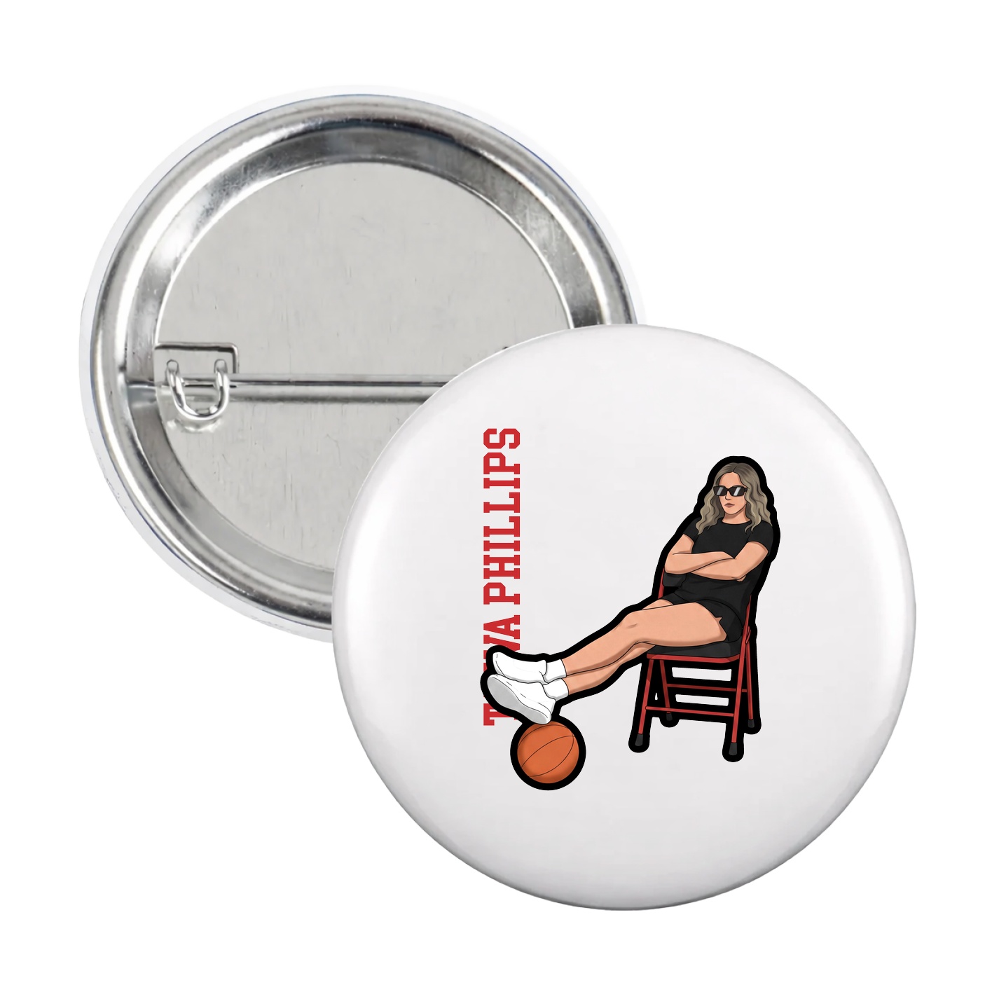 Game Day Button — Name Vertical in White