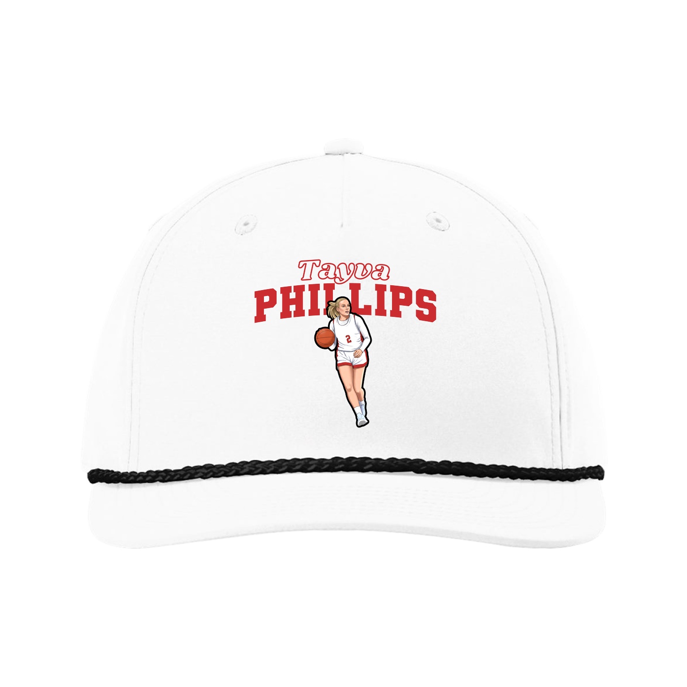 Five-Panel Classic Rope Cap — Name Arch in White