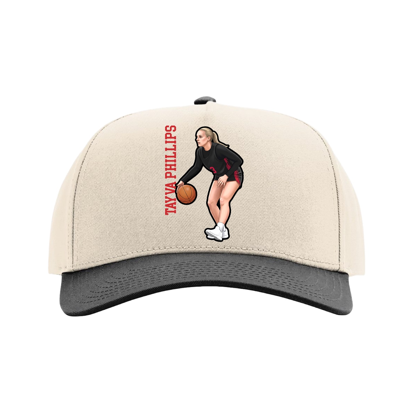 Full Fabric Five-Panel Champ Cap — Name Vertical in Cream/Black