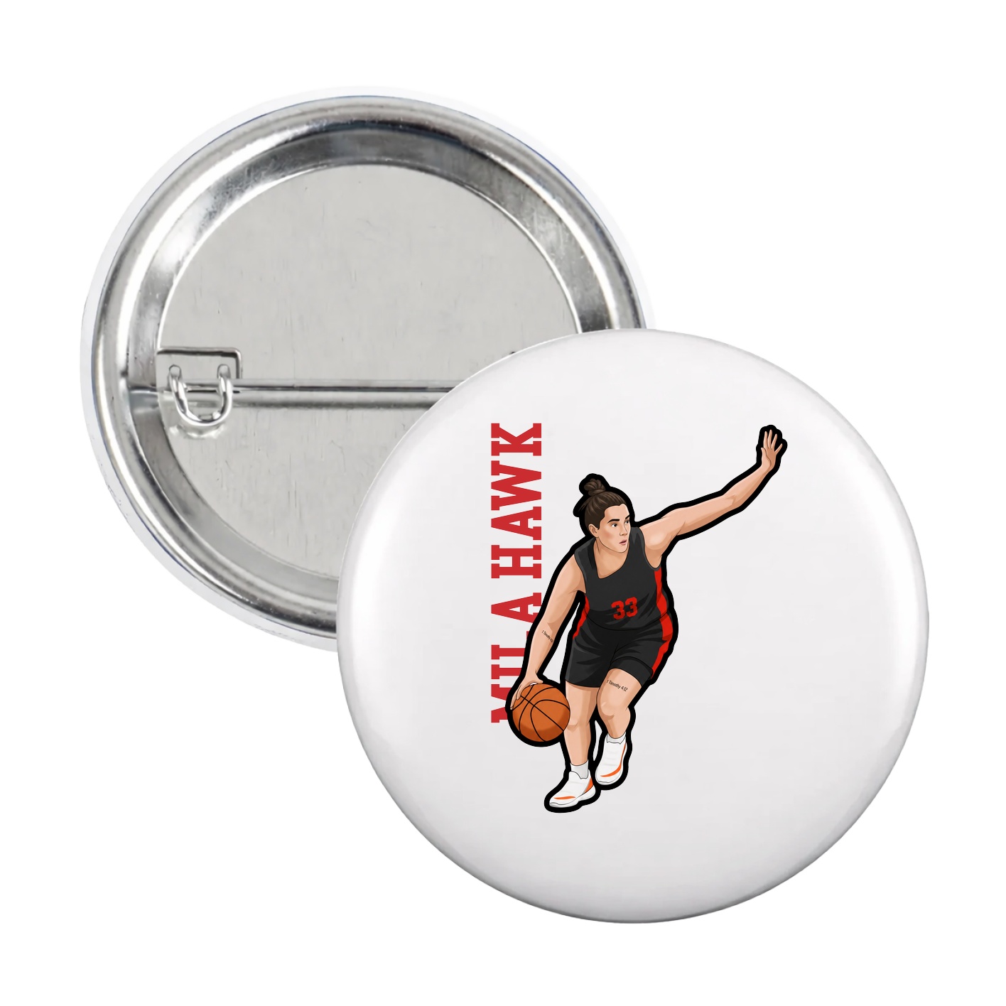 Game Day Button — Name Vertical in White