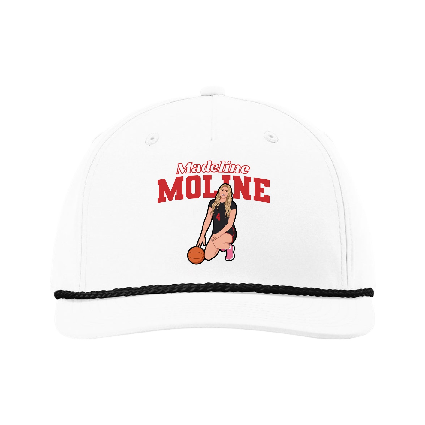 Five-Panel Classic Rope Cap — Name Arch in White