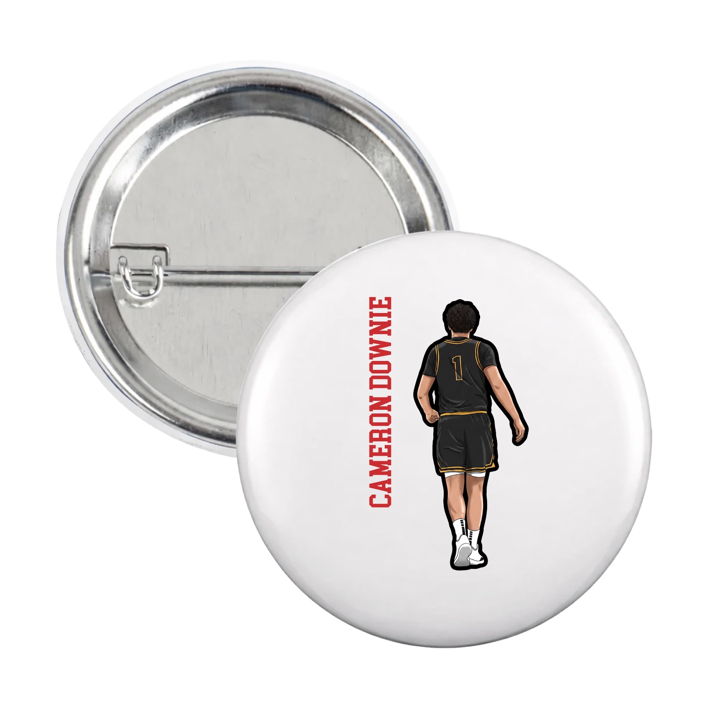 Game Day Button — Name Vertical in White