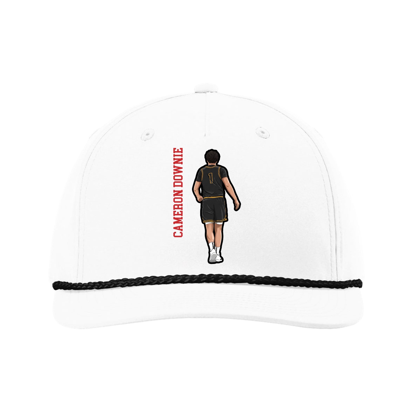 Five-Panel Classic Rope Cap — Name Vertical in White