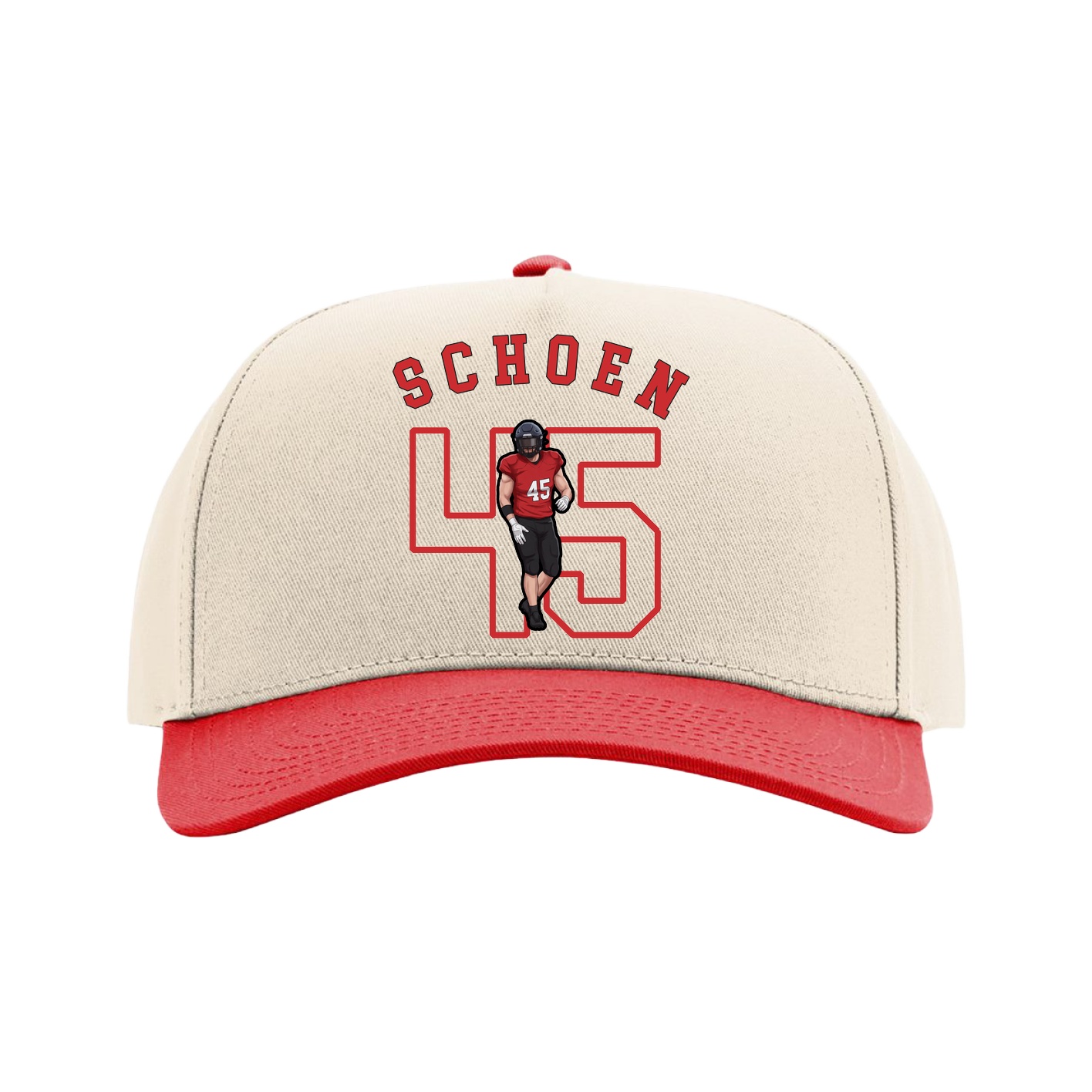 Full Fabric Five-Panel Champ Cap — Shirsey Arch in Cream/Red