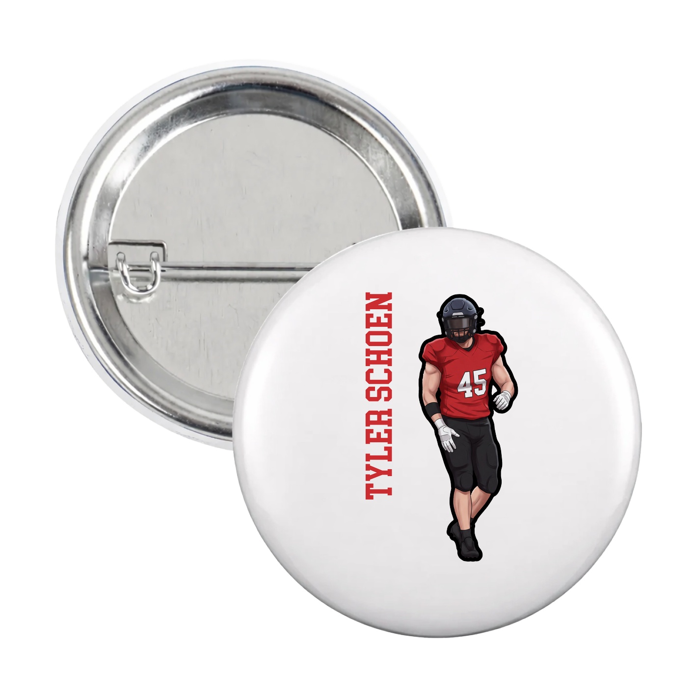 Game Day Button — Name Vertical in White