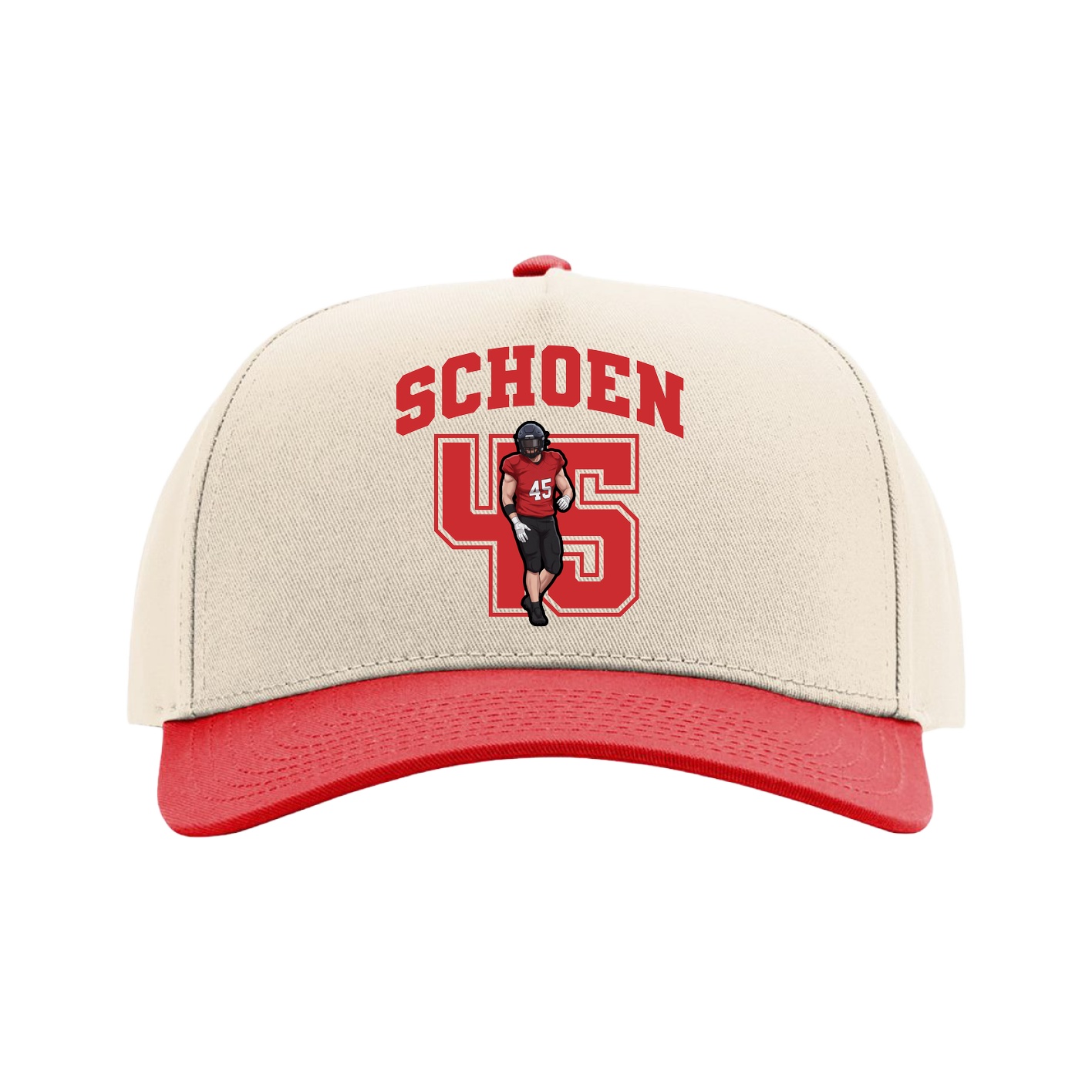 Full Fabric Five-Panel Champ Cap — Number in Cream/Red