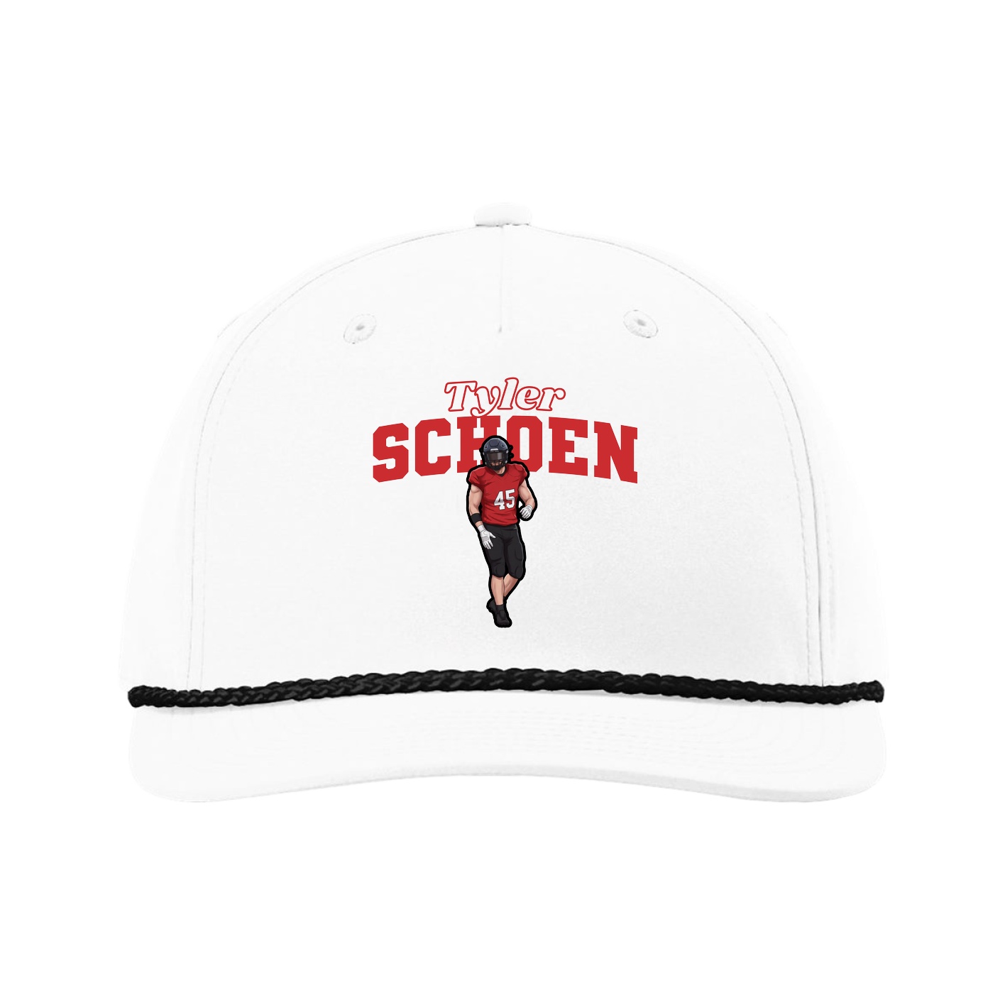 Five-Panel Classic Rope Cap — Name Arch in White