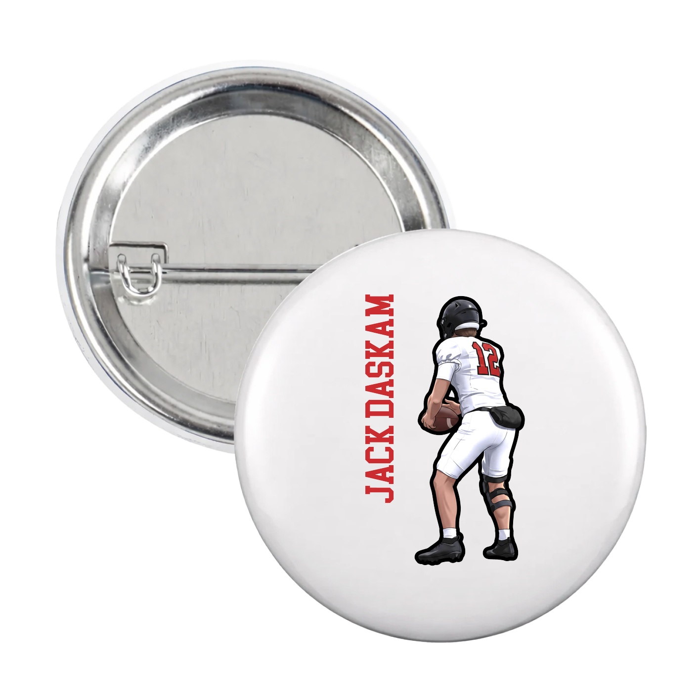 Game Day Button — Name Vertical in White