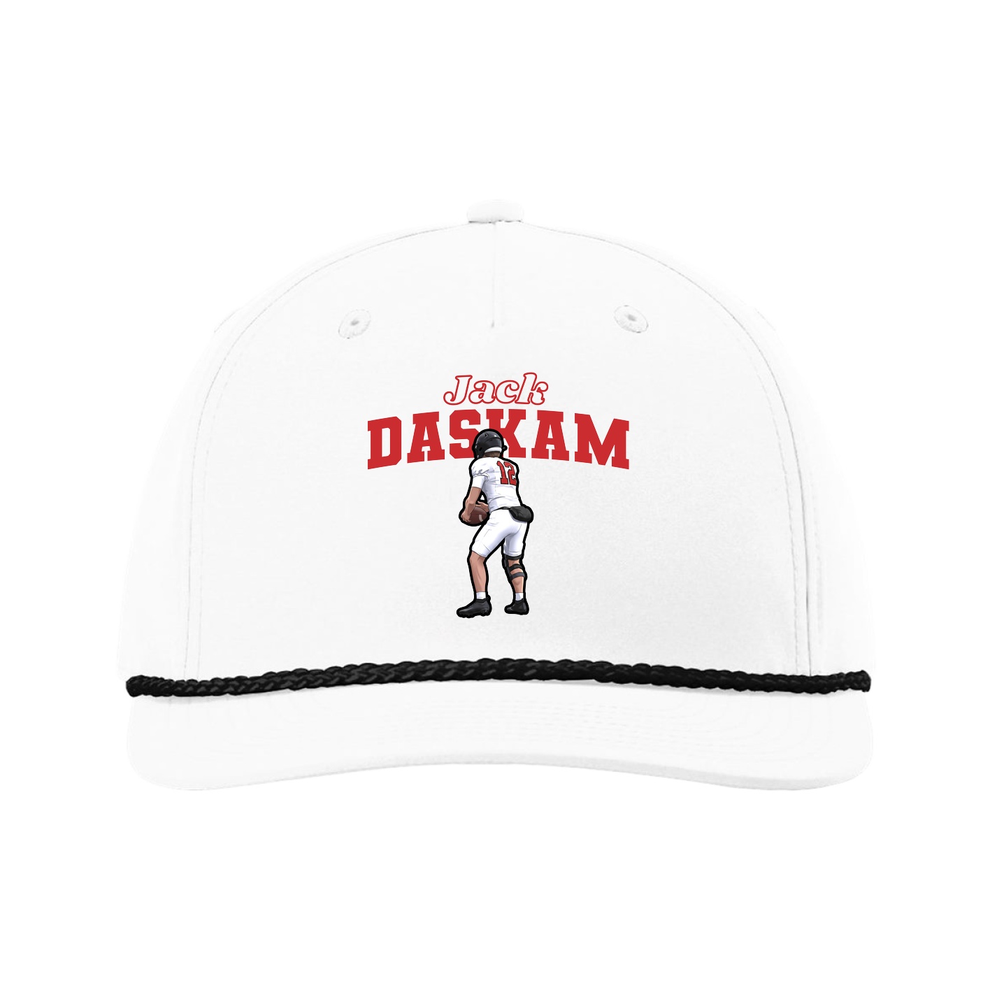 Five-Panel Classic Rope Cap — Name Arch in White