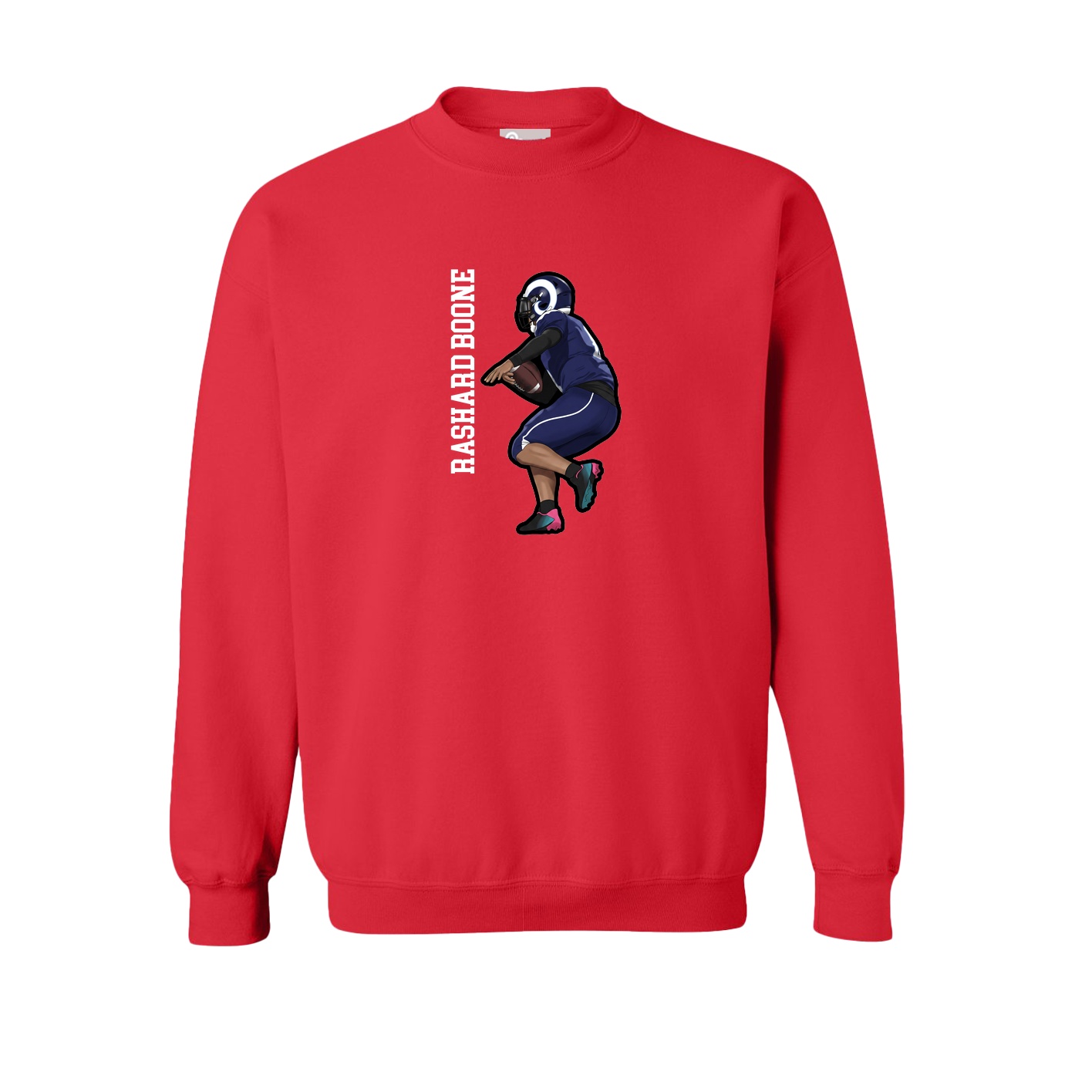 Fleece Crew — Name Vertical in Red