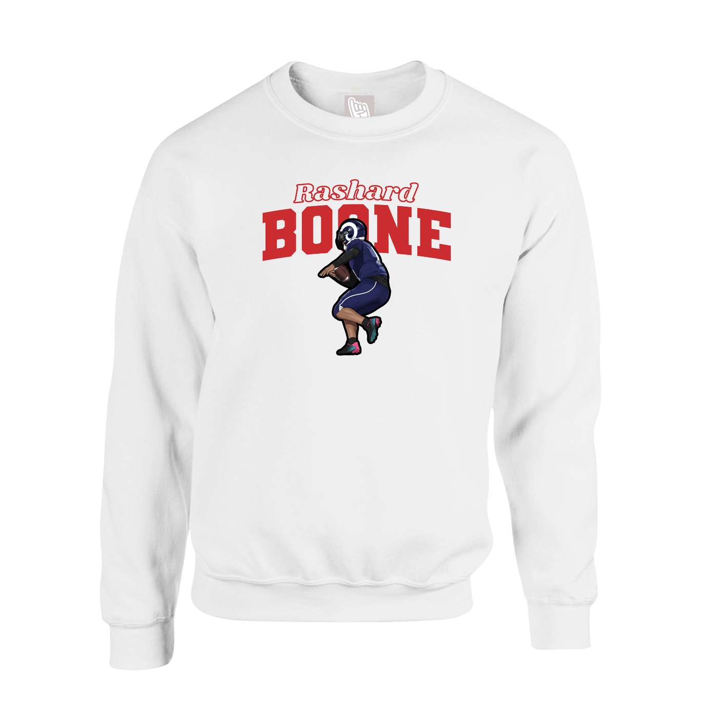 Fleece Crew — Name Arch in White