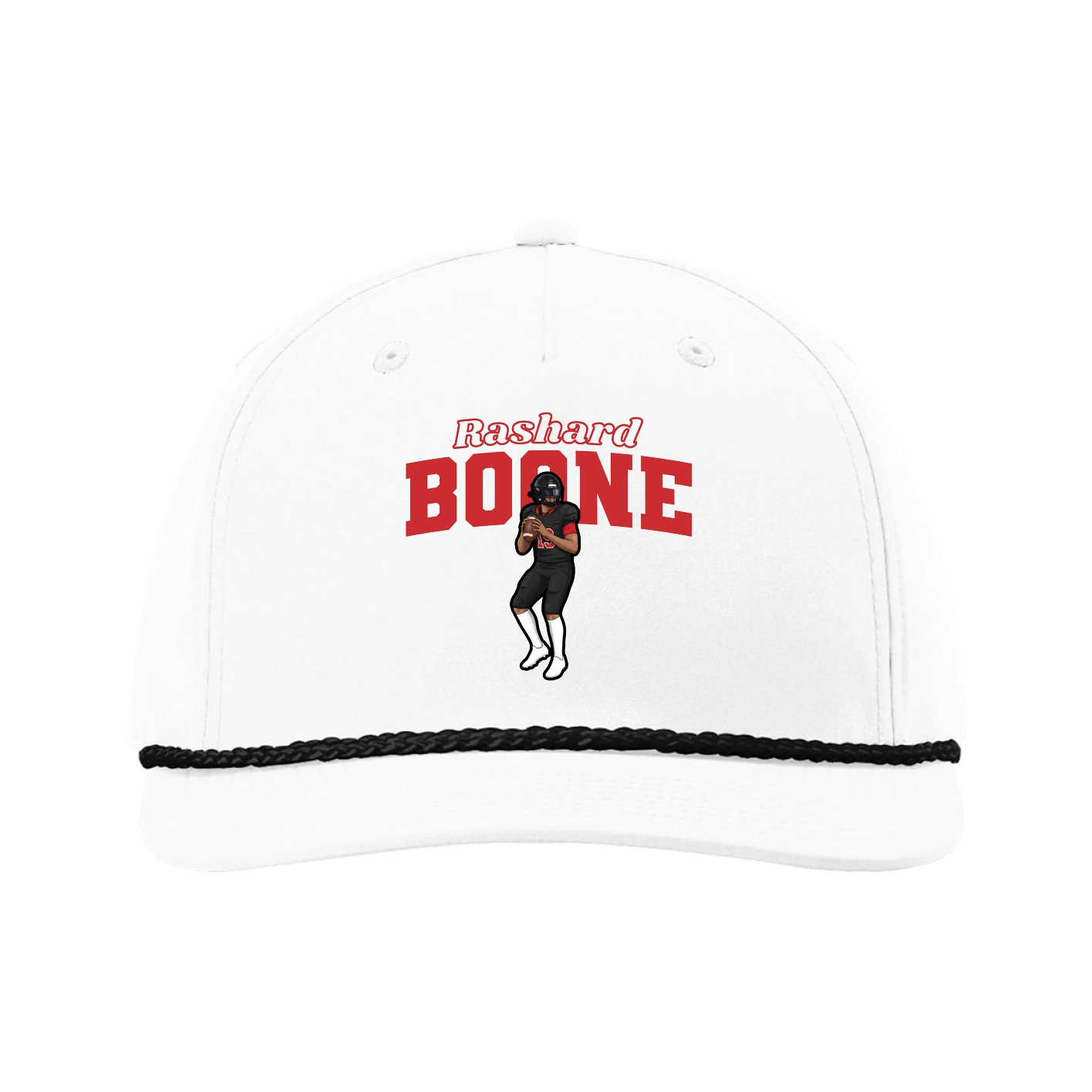 Five-Panel Classic Rope Cap — Name Arch in White