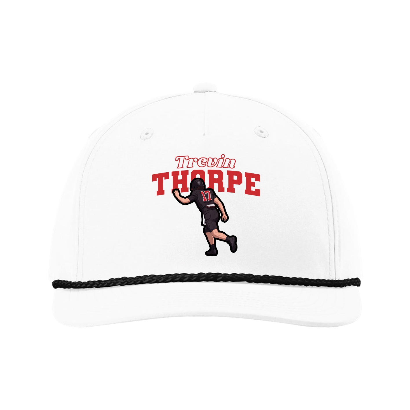 Five-Panel Classic Rope Cap — Name Arch in White