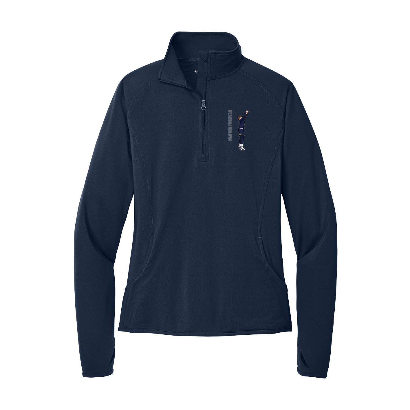 Women's Q-Zip Pullover — Name Vertical in Navy