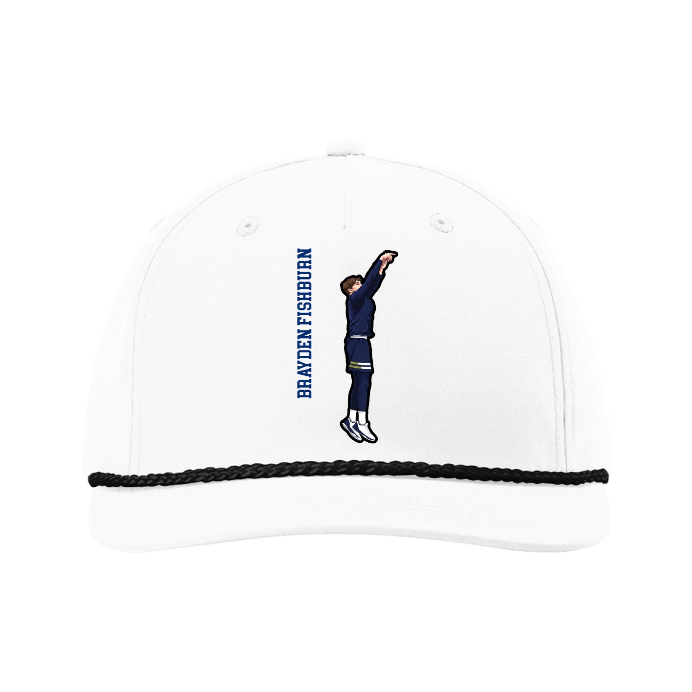 Five-Panel Classic Rope Cap — Name Vertical in White