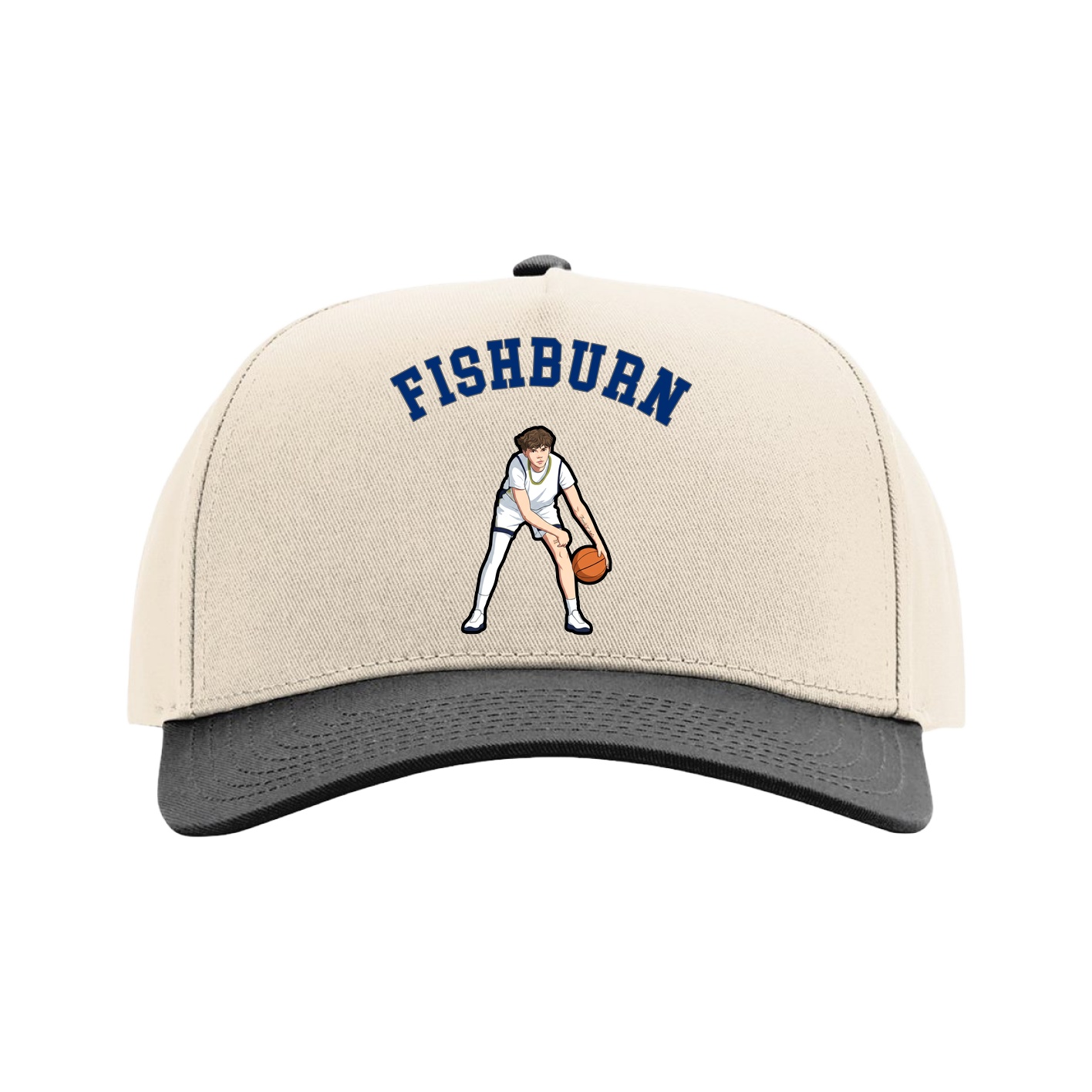 Full Fabric Five-Panel Champ Cap — Shirsey Arch in Cream/Black