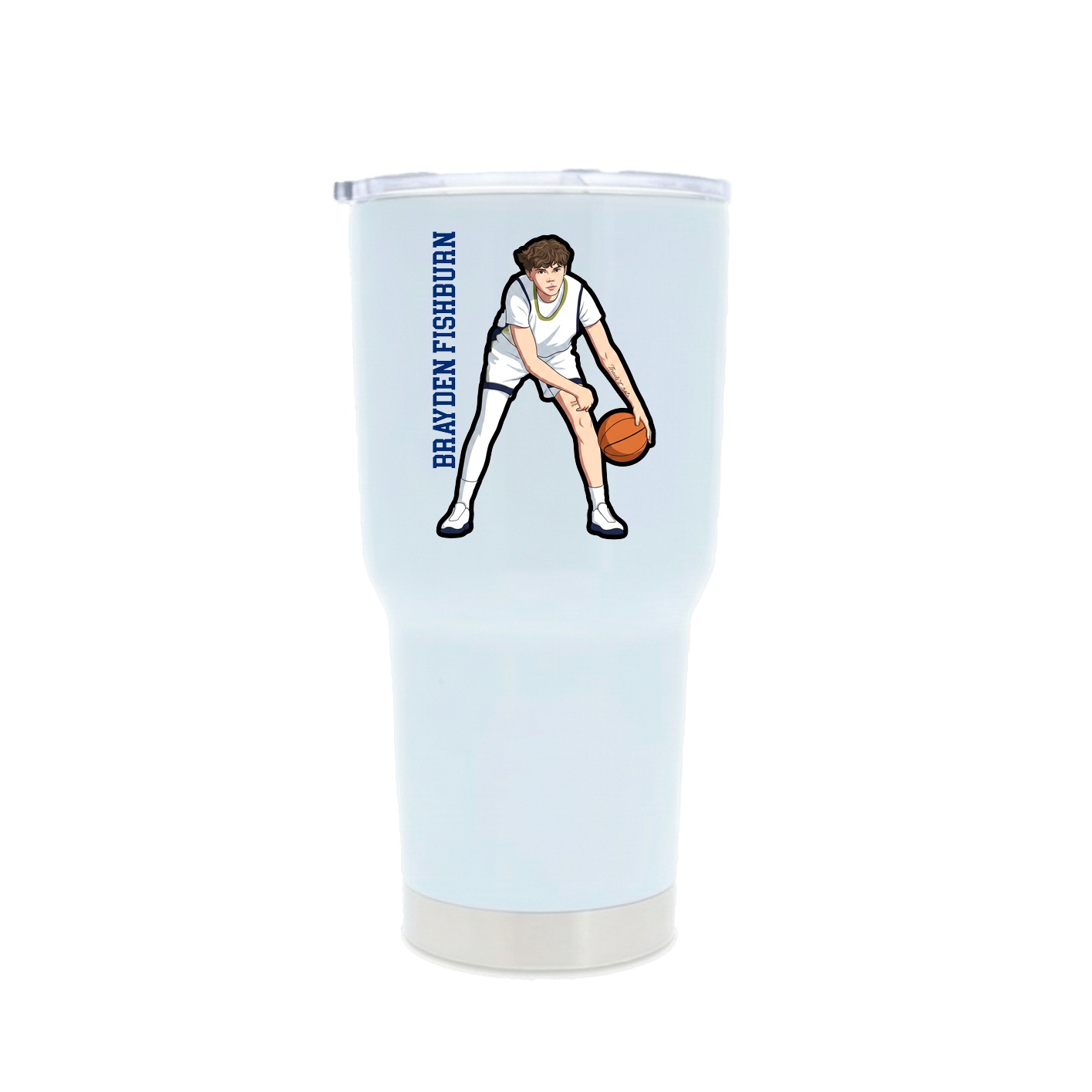 30oz Stainless Steel Tumbler — Name Vertical in White