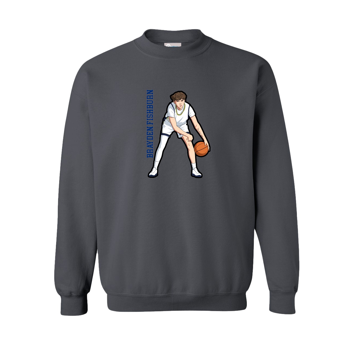 Fleece Crew — Name Vertical in Grey