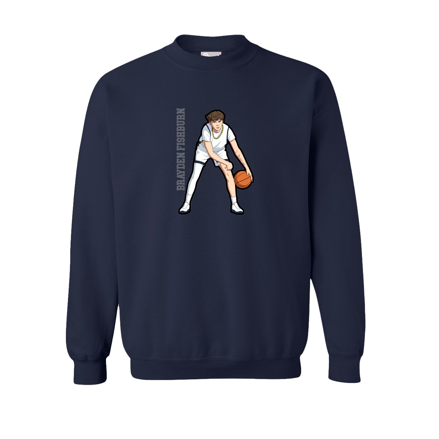 Fleece Crew — Name Vertical in Navy