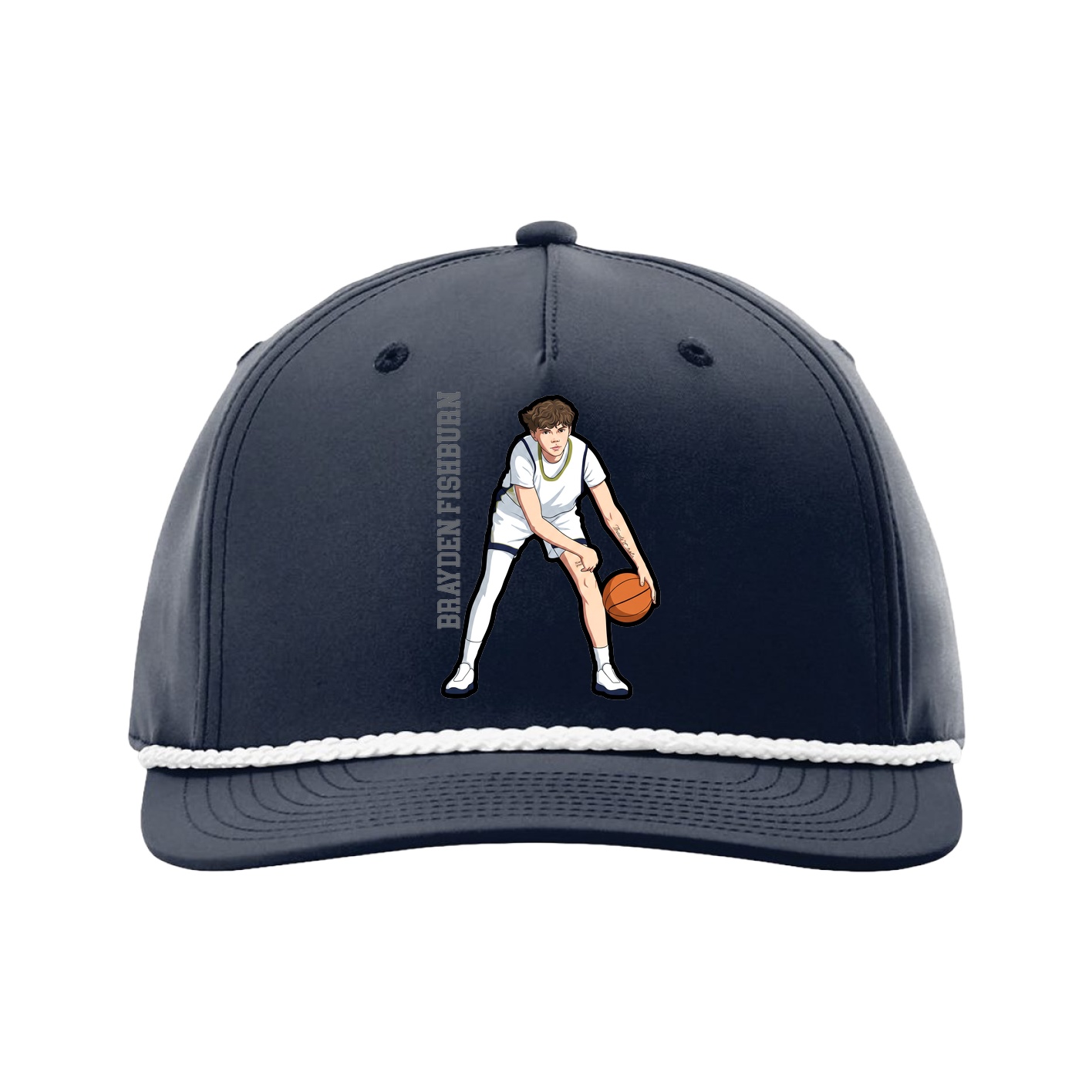 Five-Panel Classic Rope Cap — Name Vertical in Navy