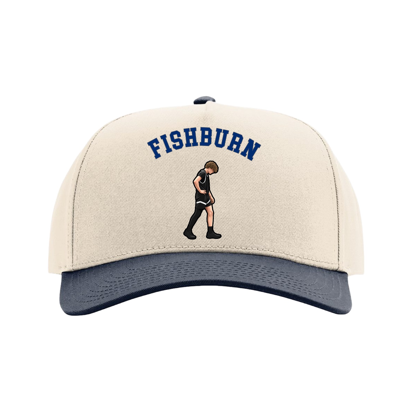 Full Fabric Five-Panel Champ Cap — Shirsey Arch in Cream/Navy
