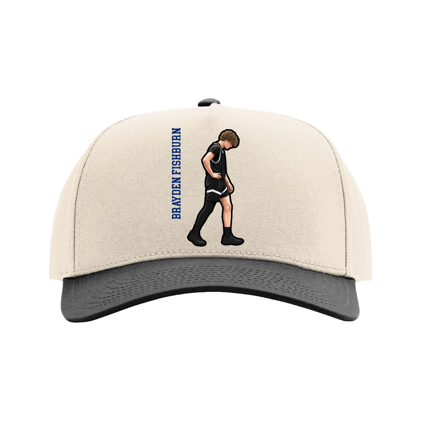 Full Fabric Five-Panel Champ Cap — Name Vertical in Cream/Black