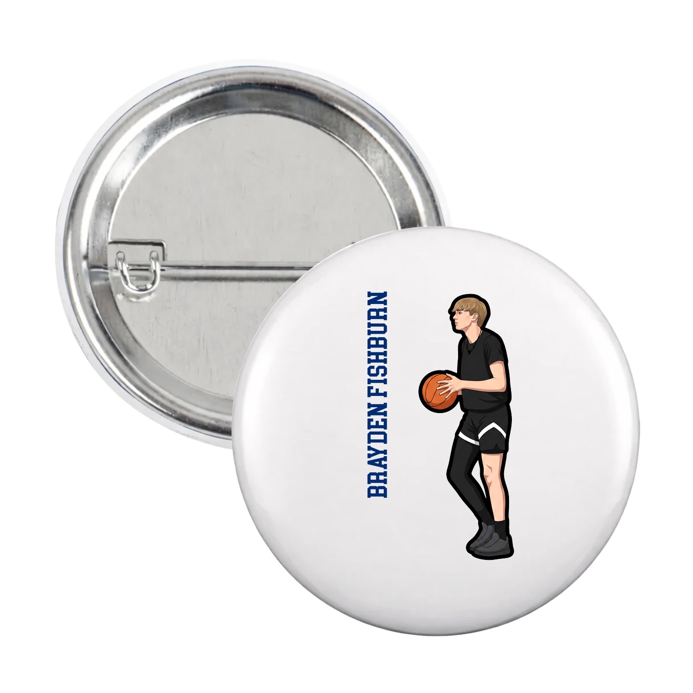 Game Day Button — Name Vertical in White