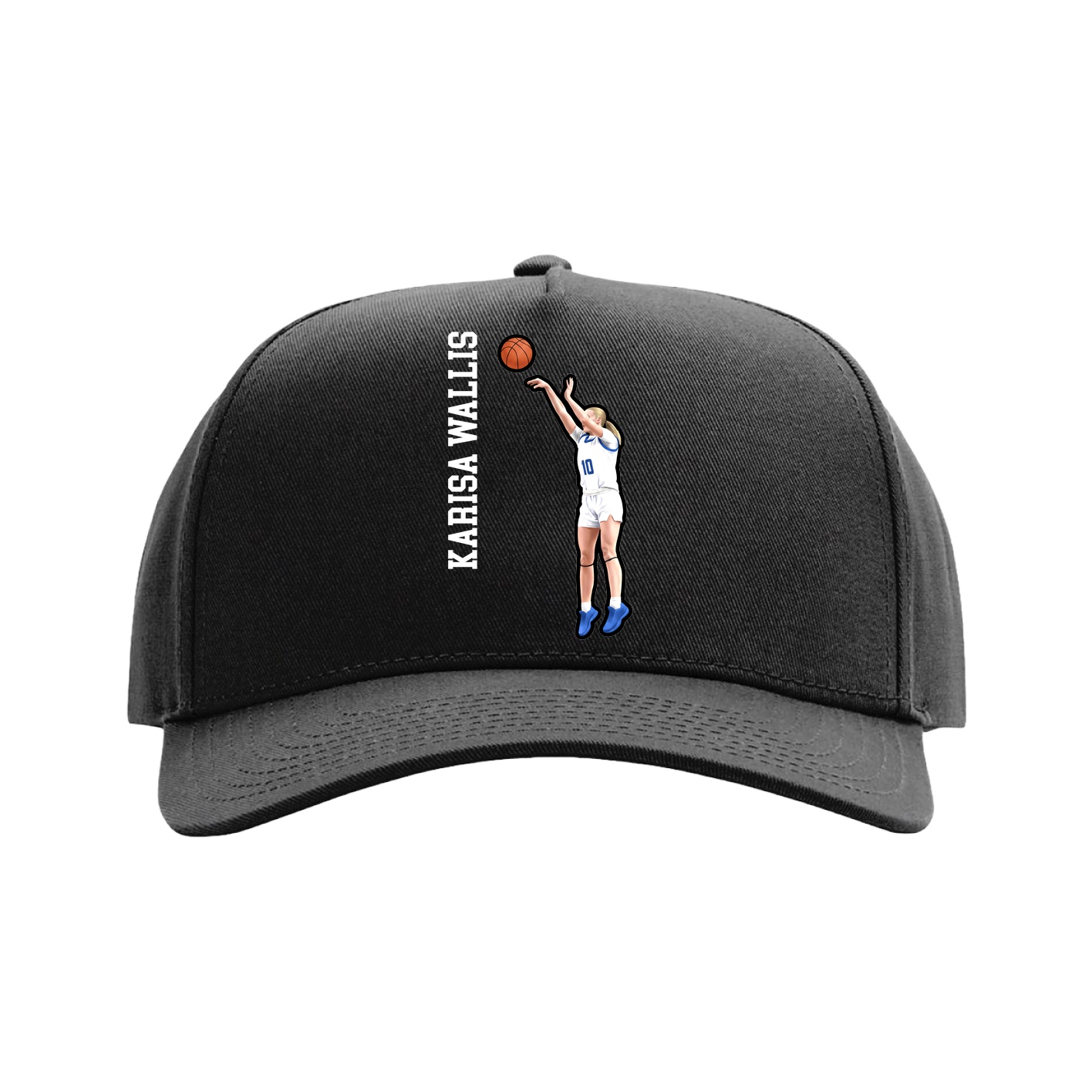 Full Fabric Five-Panel Champ Cap — Name Vertical in Black