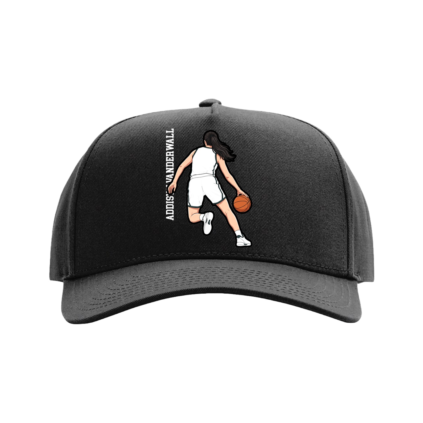 Full Fabric Five-Panel Champ Cap — Name Vertical in Black